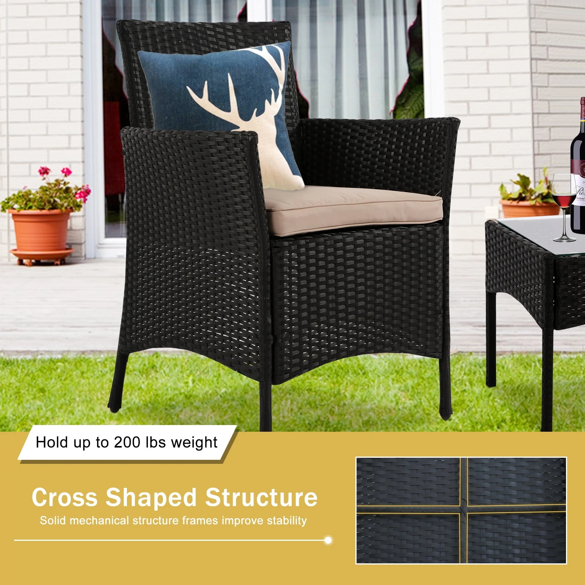 YRLLENSDAN Patio Furniture Set 4 Piece, Wicker Sofa Set Rattan Chair Outdoor Indoor Wicker Sofa with with Cushions & Coffee Table Bistro Sets for Patio Backyard Lawn Patio Chair (Black) - Image 5