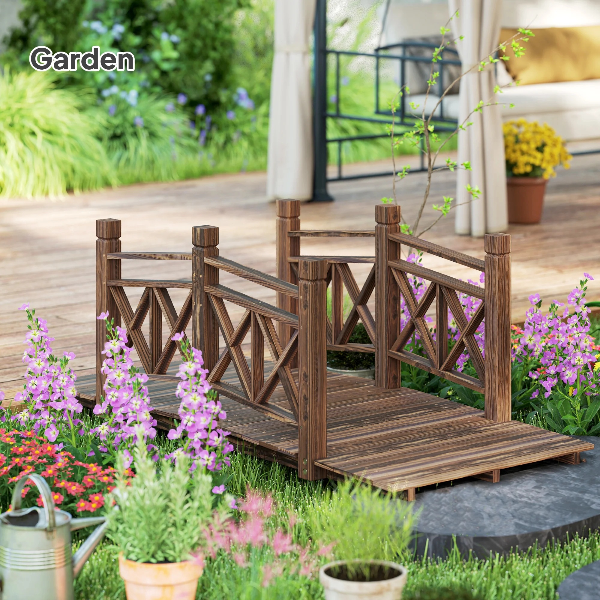 4.7ft Garden Bridge Arc Wood Footbridge Decorative Pond Bridge - Image 3
