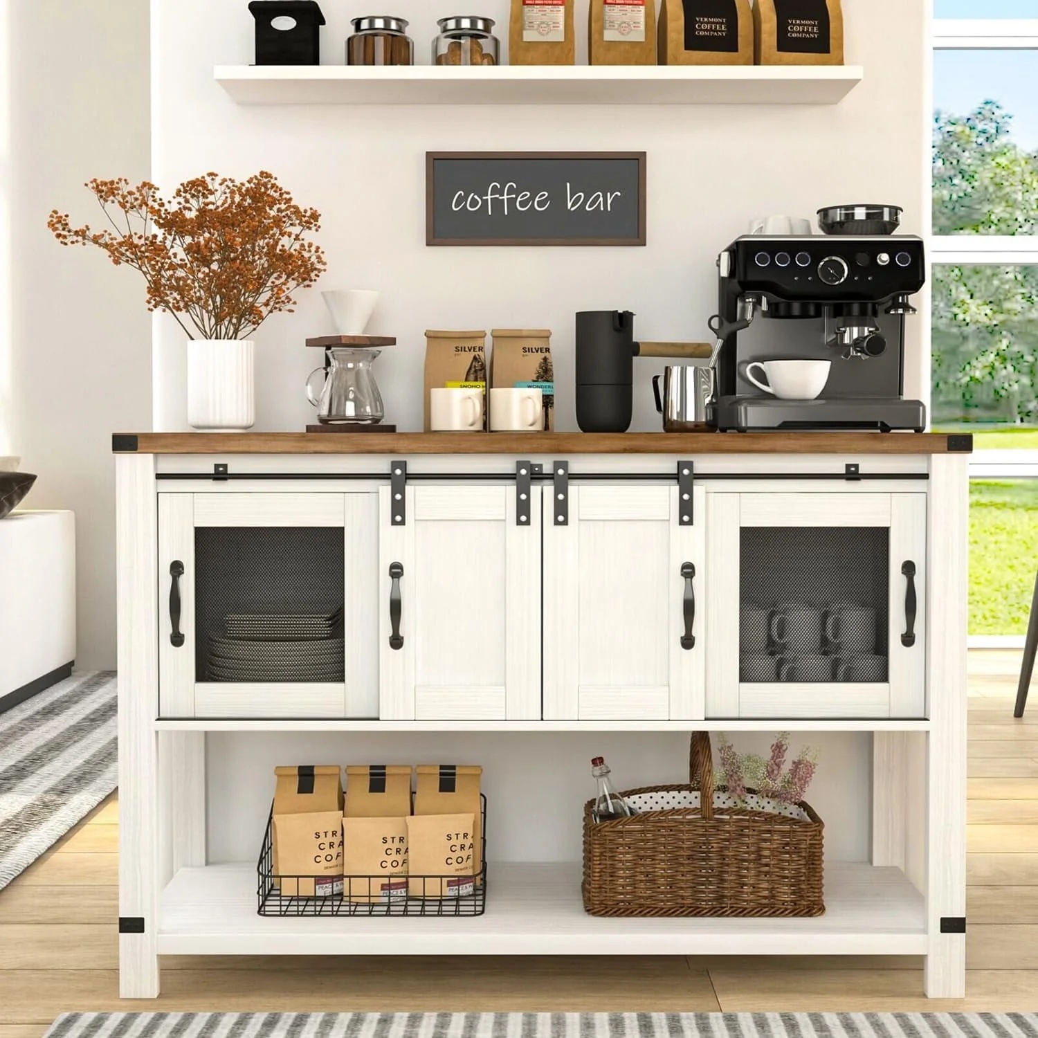 Catrimown 47" Sideboard Buffet Cabinet with Storage, Farmhouse Coffee Bar Cabinet for Living Room Entryway, White