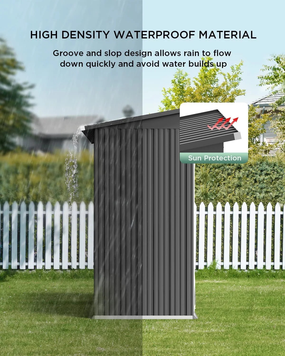 5' x 3' Outdoor Storage Shed, Metal Outdoor Storage Cabinet with Single Lockable Door, Waterproof Tool Shed,Gray - Image 8