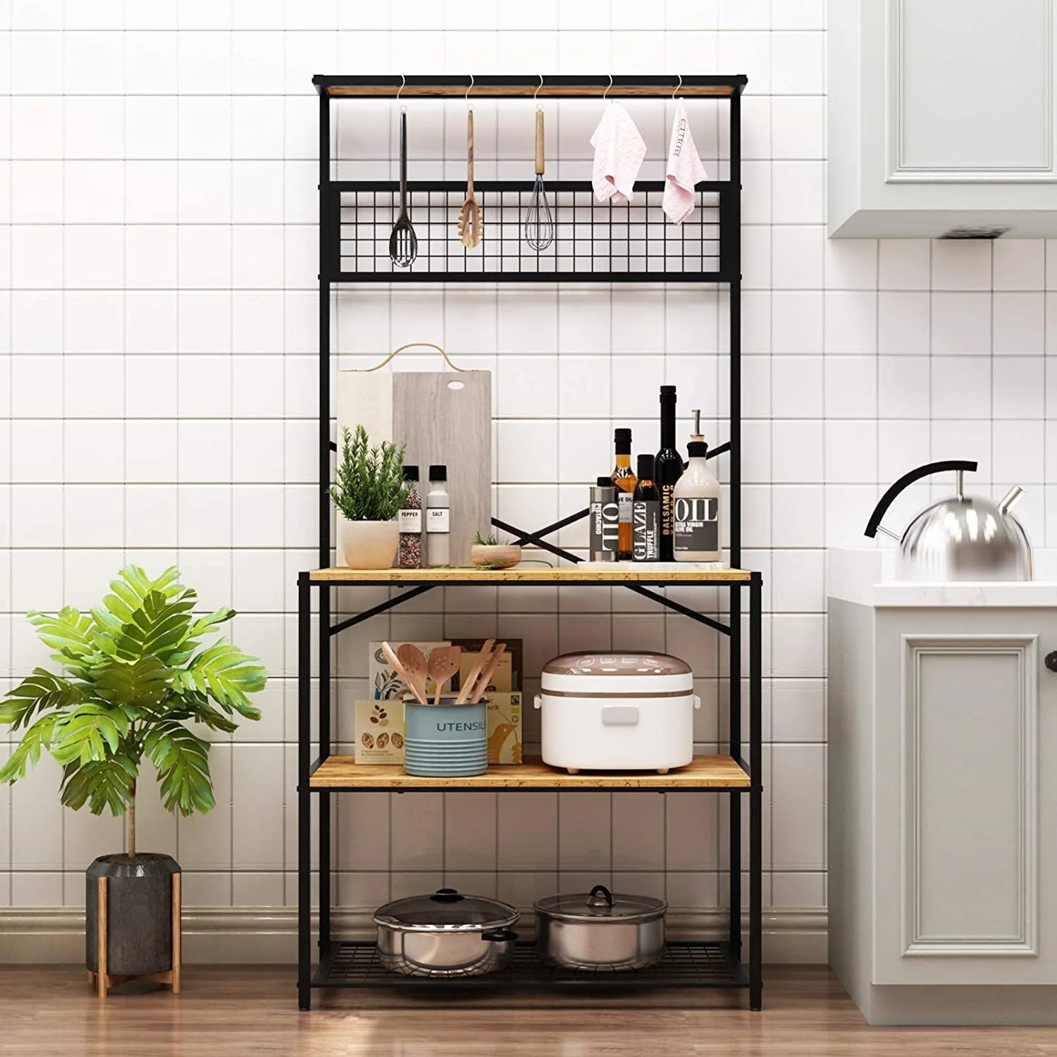 SOGES Kitchen Bakers Racks Kitchen Baker Storage Shelf Rack 3-Tier for Kitchen Standing Racks Brown - Image 8