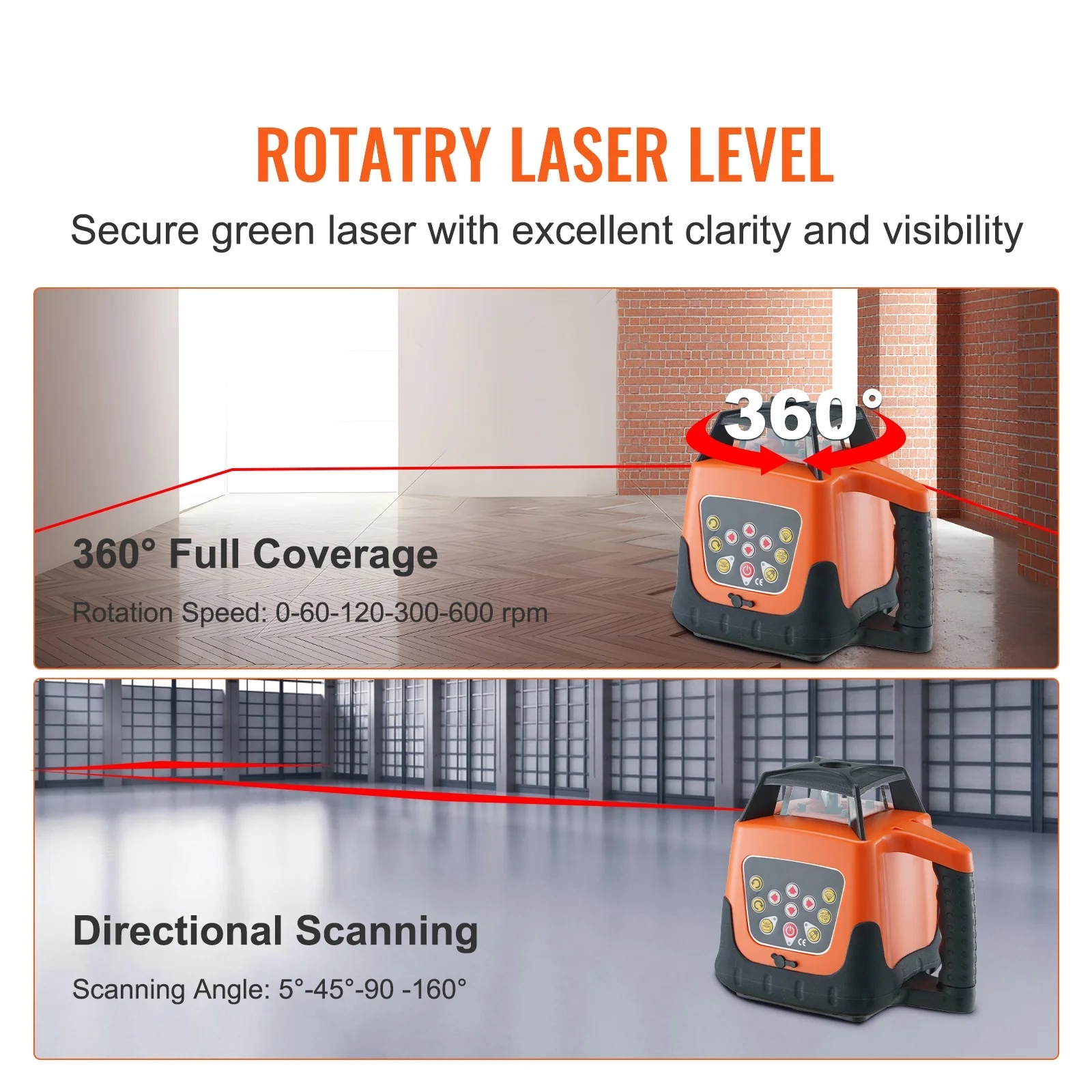 KFFKFF Laser Level, 1650ft Range, 360- Self-Leveling Red Cross Line, Adjustable 5 Speeds & 4 Scan Angles, IP66 Water-Resistant, Remote & Manual Modes, Includes Battery - Image 7