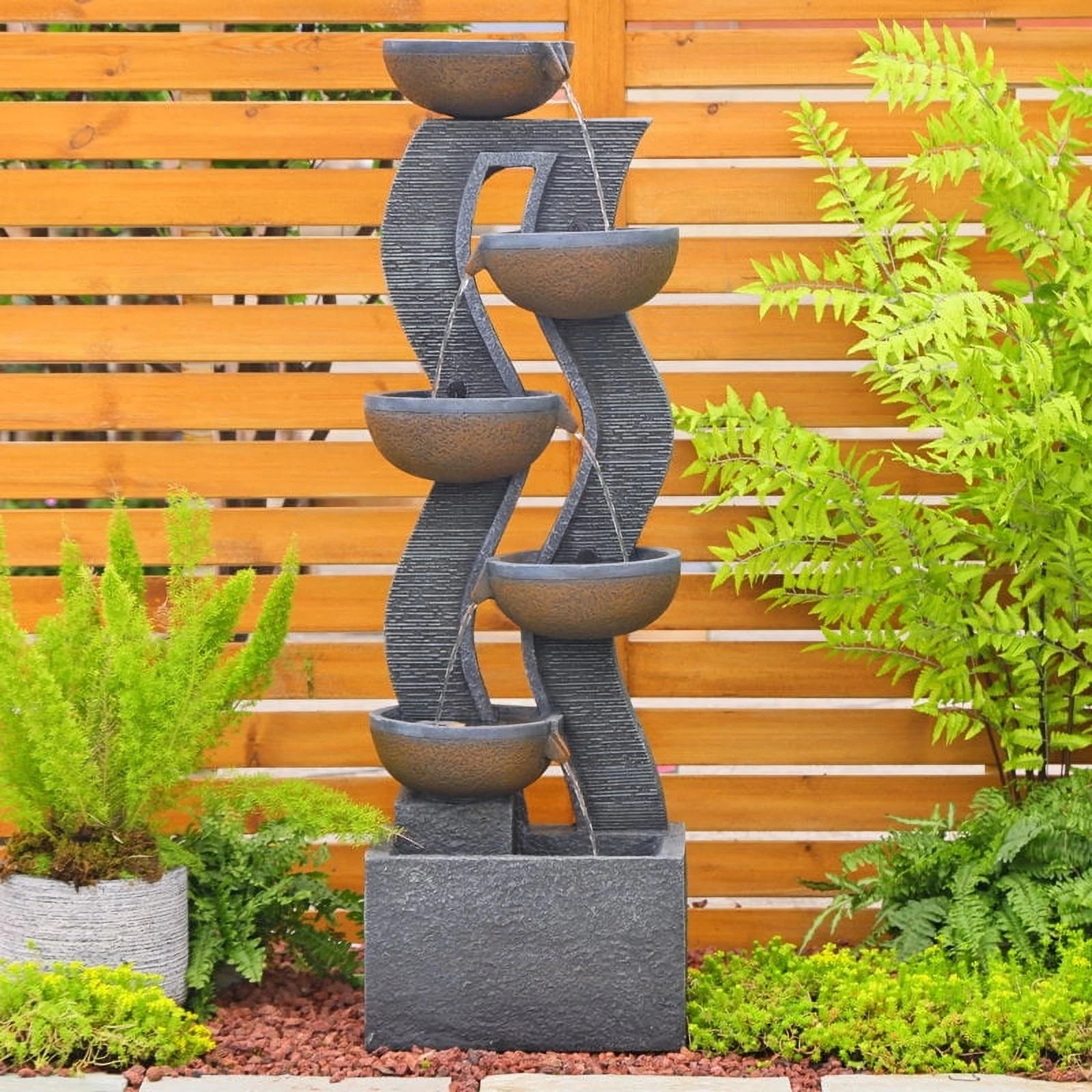 6-Tiered Garden Water Fountains Large Outdoor Fountains and Waterfalls with Light for Patio Yard Porch Pool Decor - Image 4