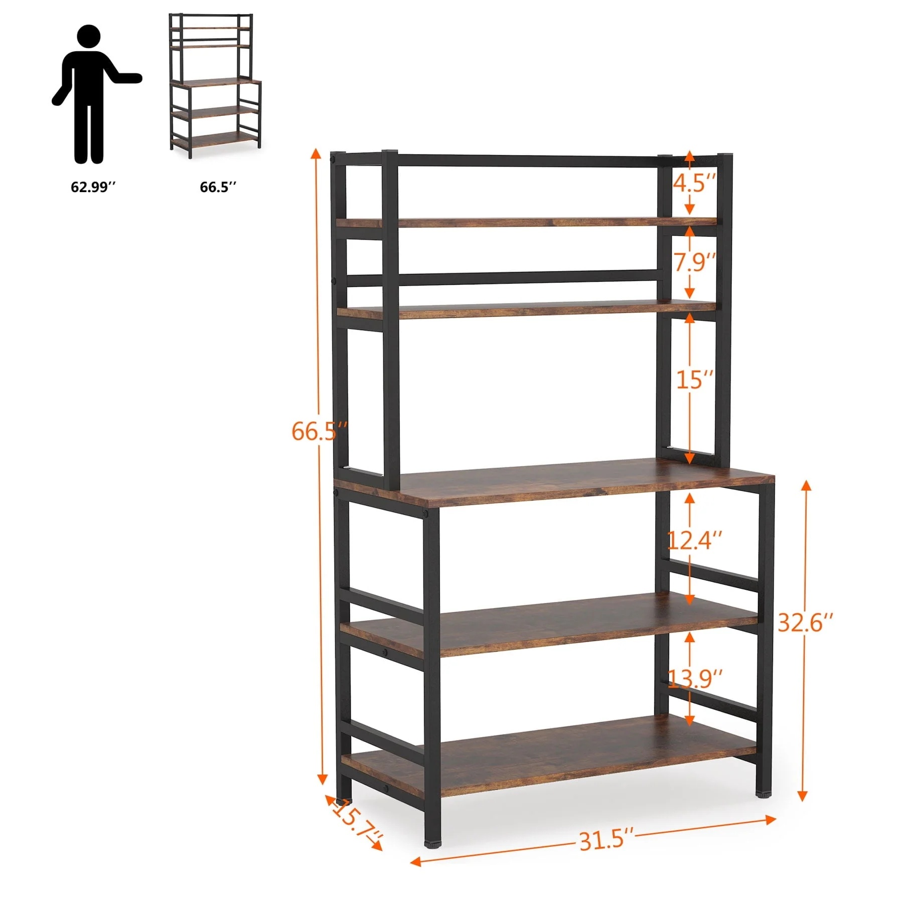 Tribesigns 5-Tier Kitchen Baker's Rack, Microwave Stand Utility Storage Shelf with Hutch - Image 8