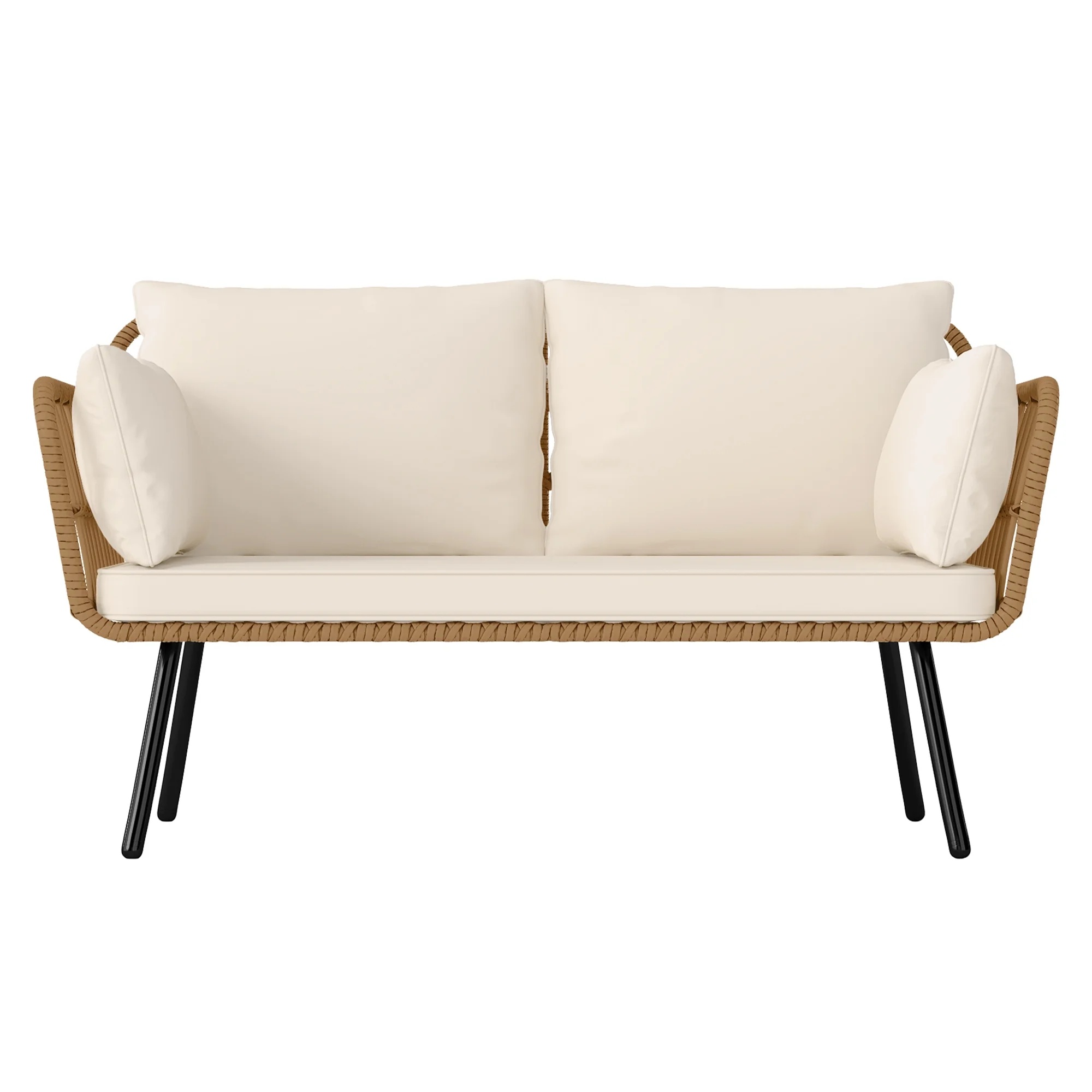 Uforic Outdoor Wicker Loveseat with Cushions and Rattan Side Table, All-Weather 2 Pieces Bistro Patio Conversation Furniture Set -Beige - Image 28