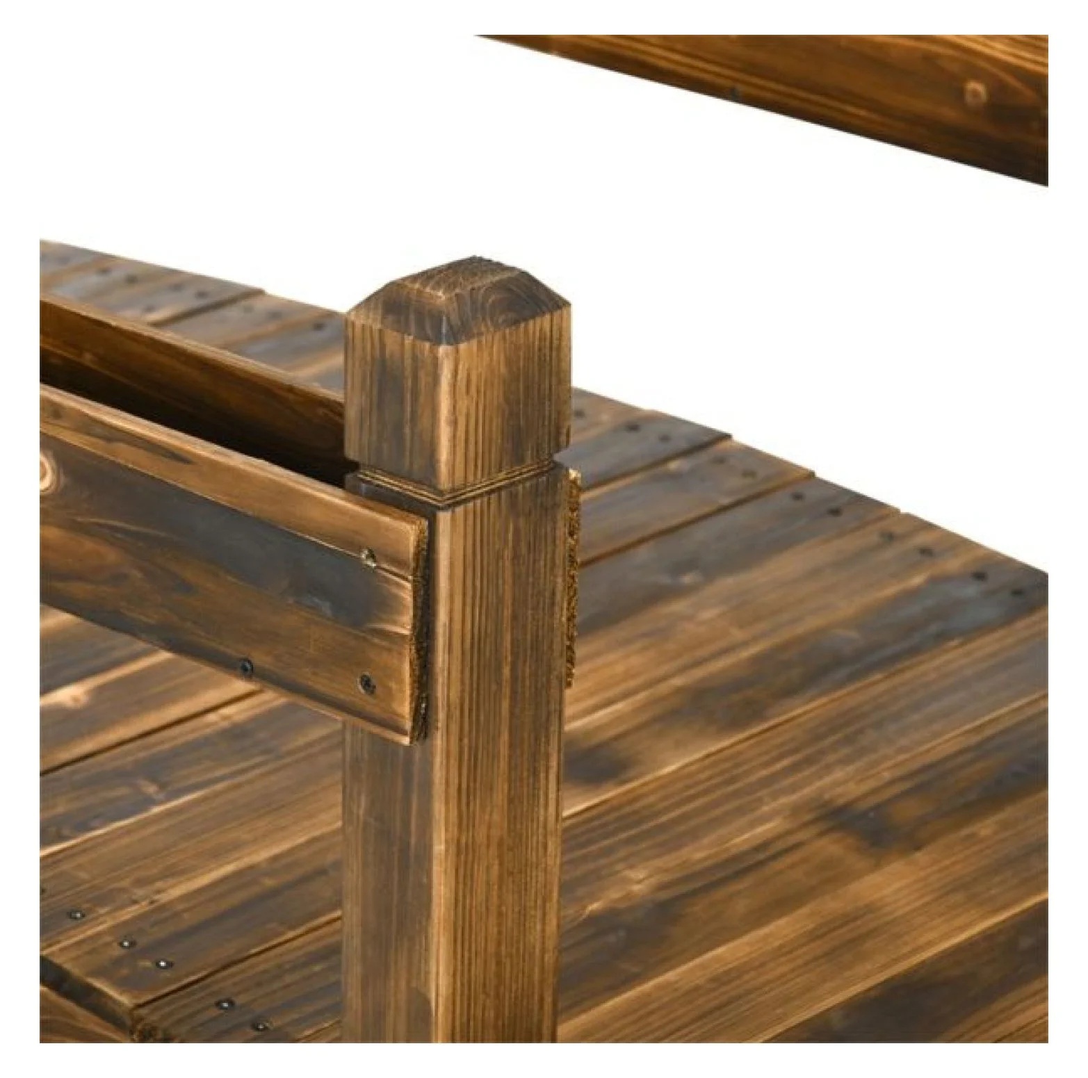 Wooden Garden Bridge Arc Footbridge 90.5" - Stained Fir Wood Outdoor Bridge with Planters - Zen Garden Decor, Walkways, Pond & Stream - Image 6