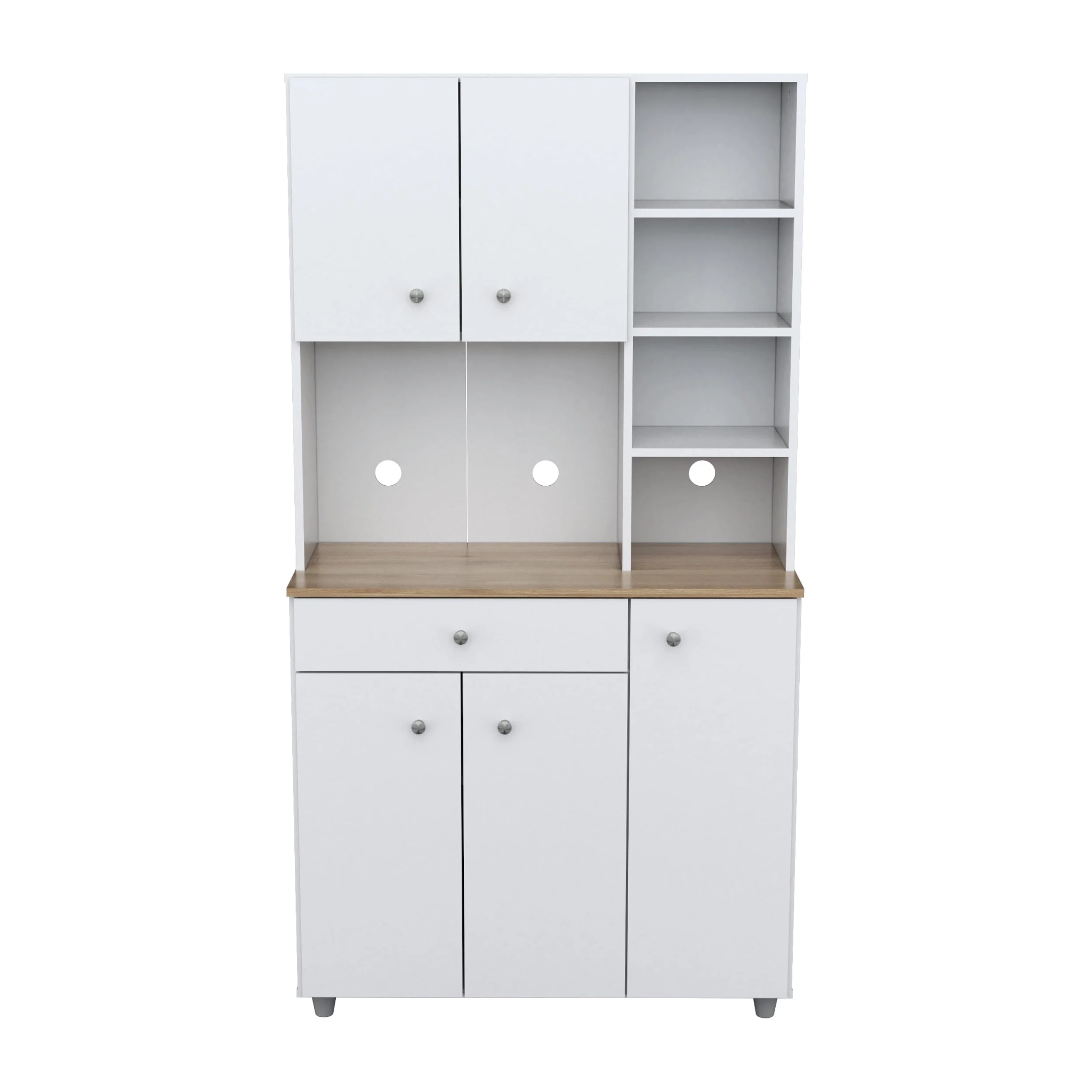 Inval 10-Shelf Kitchen Microwave Storage Cabinet (35 x 66 x 16), White/Maple - Image 8
