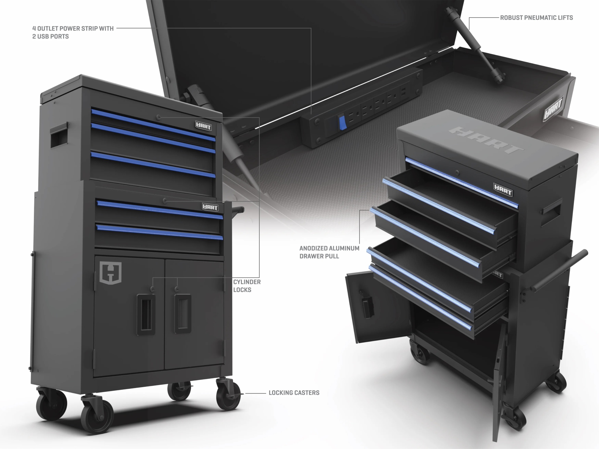 Hart 24-inch Steel Tool Chest Combo with Built-In Power Strip, 400 lb Capacity - Image 2