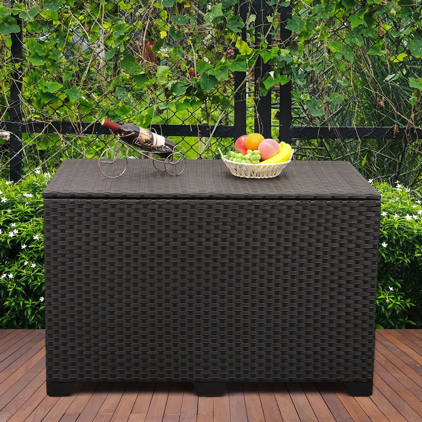 Waroom Outdoor Wicker Storage Box, 150gal Waterproof Deck Bin with Steel Frame and Lid(Assembled Size 46.3x28.3x29.7"), Black Rattan - Image 3