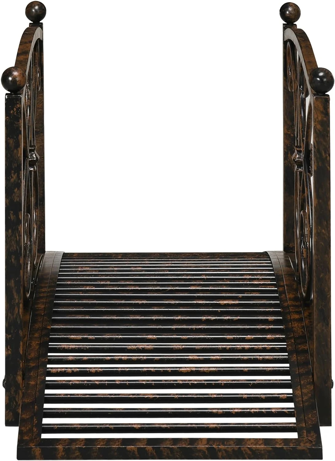 Metal Arch Zen Garden Bridge with Safety Siderails, Decorative Footbridge, Delicate Floral Scrollwork for Stream, Fish Pond, Brown - Image 7