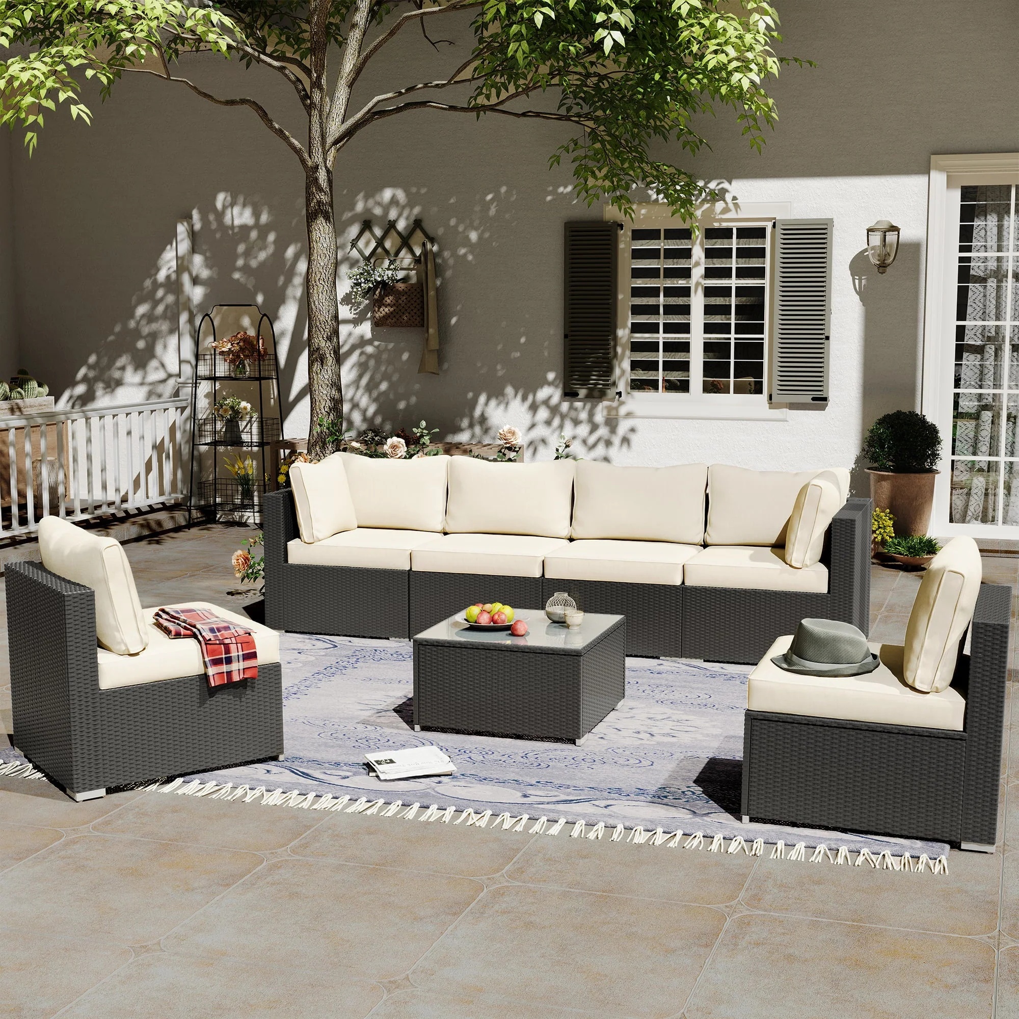 LAUSAINT HOME 7 Pieces Patio Conversation Set, Outdoor Sectional PE Rattan Wicker Furniture Seat (Beige) - Image 8