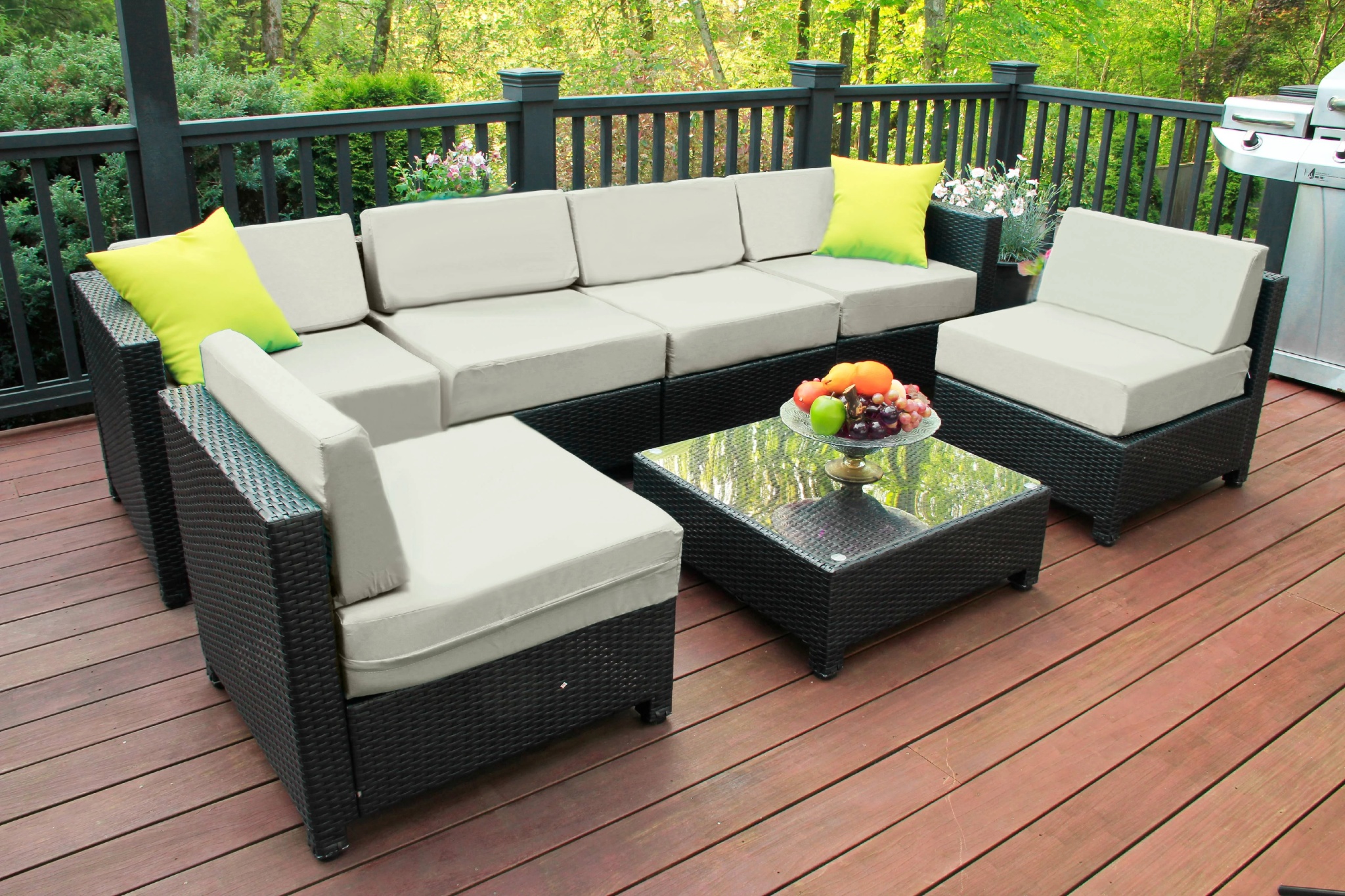 Mcombo Aluminum Outdoor Patio Furniture Sectional Set Black Wicker Sofa All-weather Resin Rattan Conversation Chair with Cushions 6080-1007 Cw - Image 6