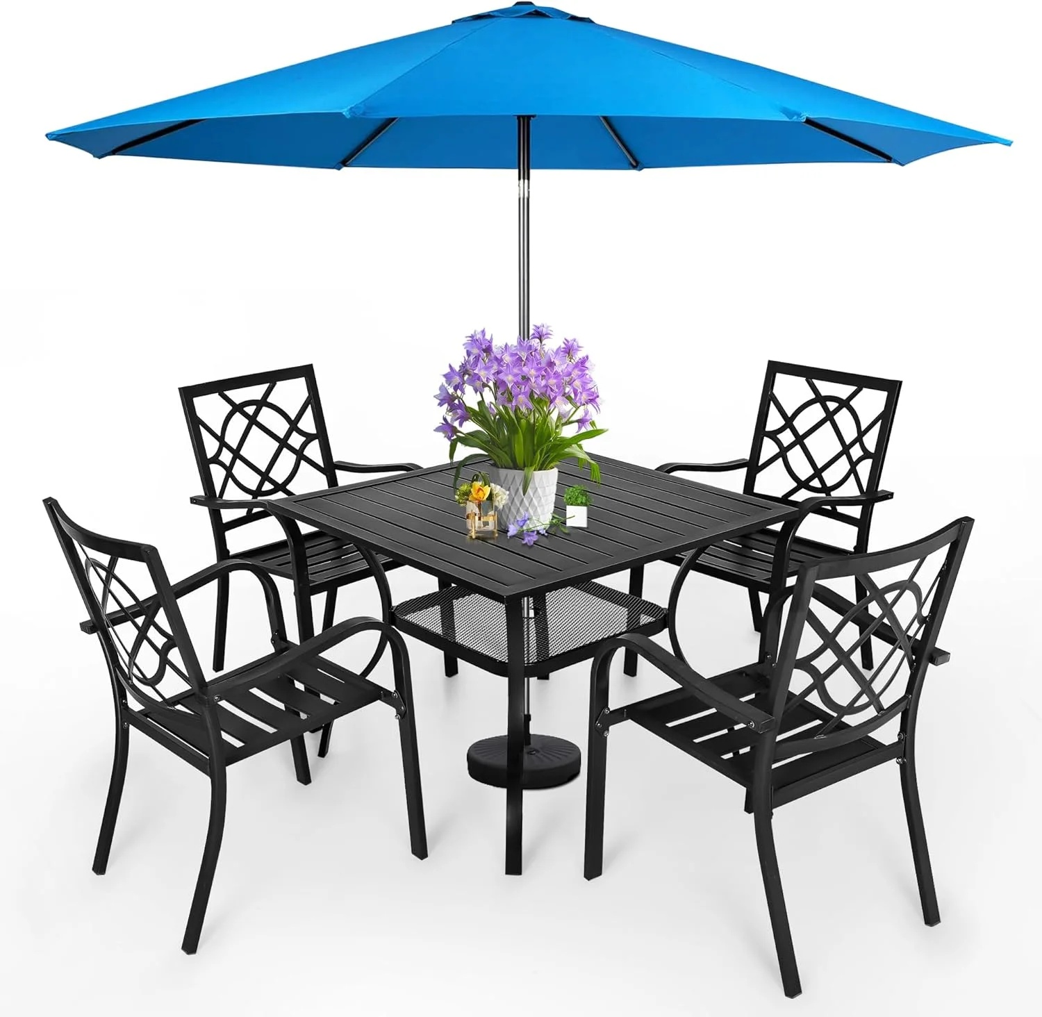 SUNCROWN 7-Piece Outdoor Wrought Iron Chairs and Table Patio Dining Furniture Set - 6 Stackable Metal Chairs, 1 Steel Slat Bistro Table and 1 Brown 9Ft Patio Umbrella for Garden Backyard Deck - Image 62