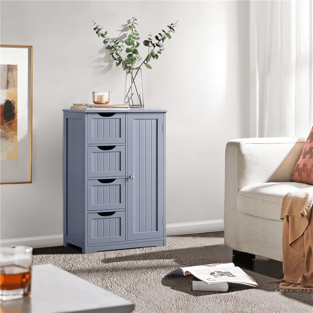 Easyfashion Wooden Bathroom Cabinet Bathroom Storage Unit with 4 Drawers, Gray - Image 2
