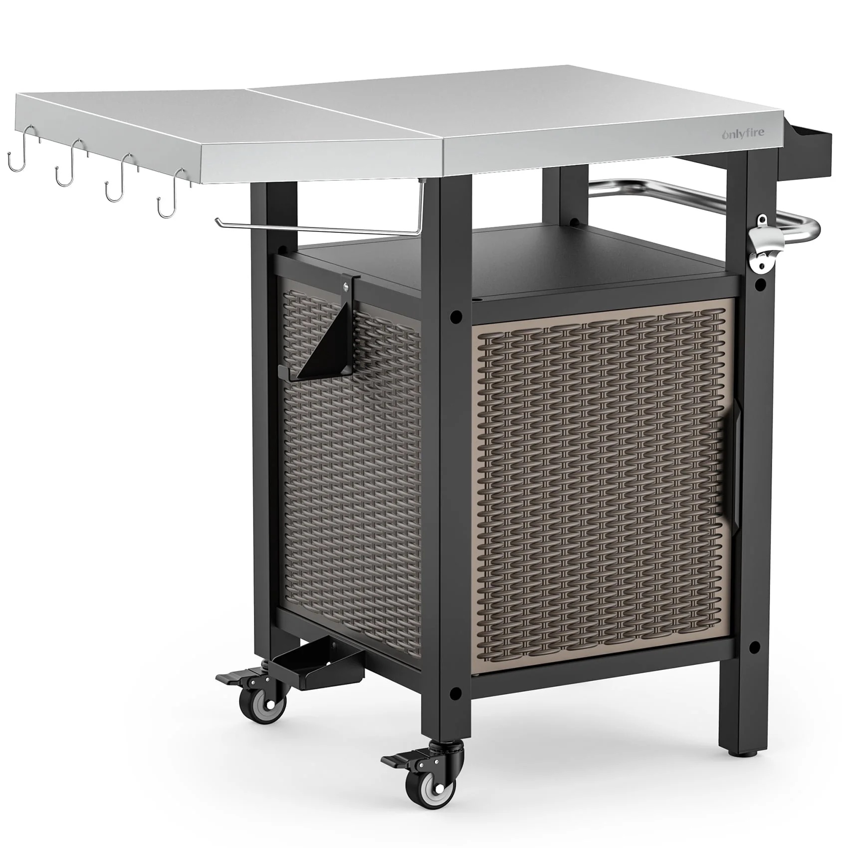 Only Fire Outdoor Grill Cart with Storage, Side Shelf & Wheels, Stainless Steel, 35"L×22"W×36"H - Image 3