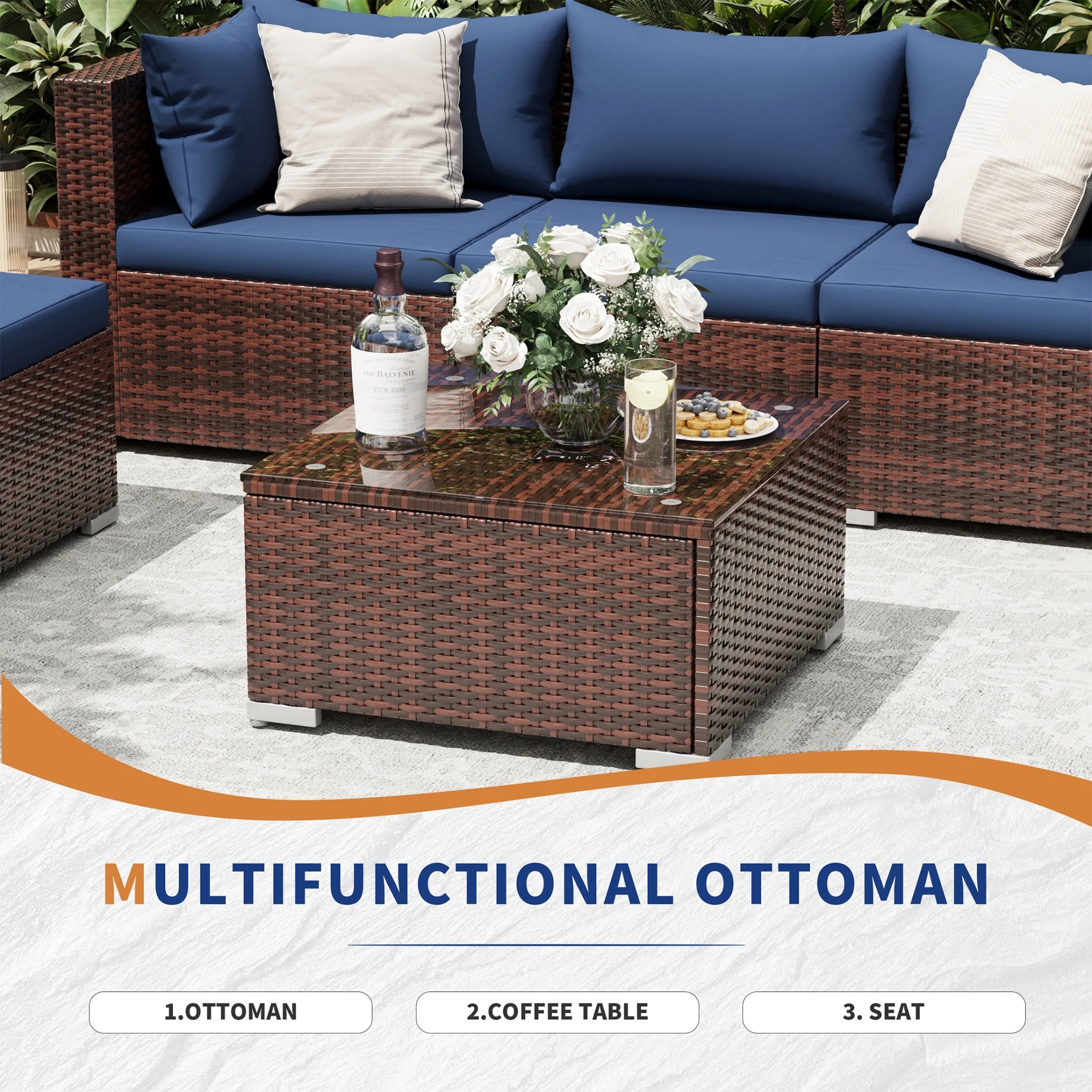 UDPATIO Patio Furniture Sets, Modular Rattan Outdoor Patio Sectional Furniture Sofa Set, Wicker Patio Conversation Set for Backyard,9PCS - Image 3