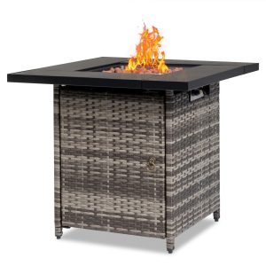 SEGMART Square Propane Fire Pit Table, Outdoor Gas Fire Pit Table with Lava Rocks and Lid, Gas Heater for Bonfire Patio Garden Backyard, 28-Inch 50,000 BTU Auto-Ignition Fire Table, CSA Certification