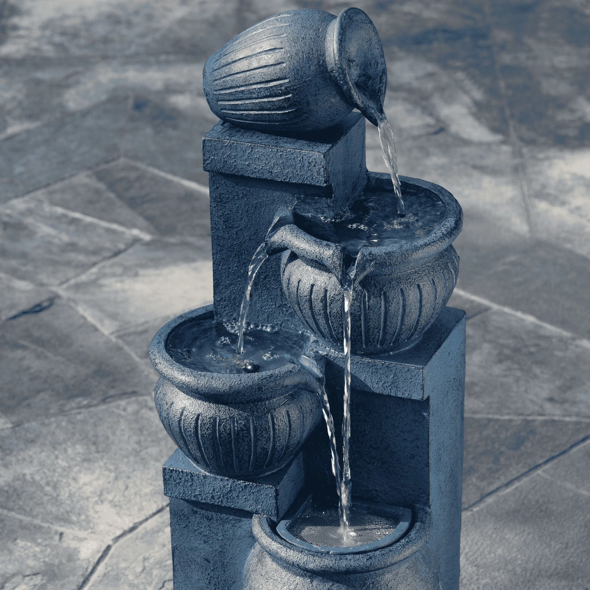 Teamson Home Outdoor Water Fountain with Lights-C 4-Tier Cascading Bowl Design with LED Light & Solar Pump, Solar-Powered Water Fountain Outdoor Garden, Yard, or Patio D-cor, Navy Blue - Image 8