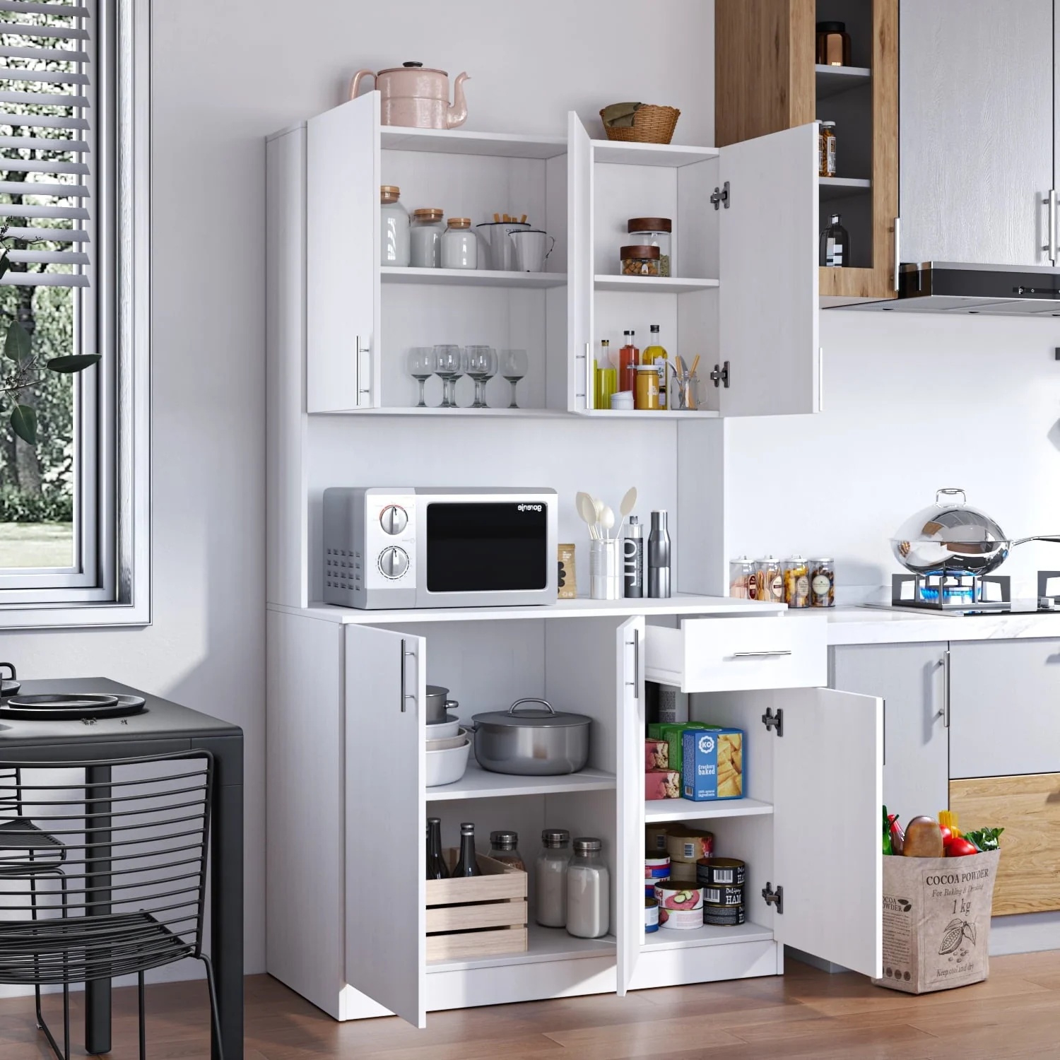 Kitchen Pantry Cabinet, 72" Kitchen Cupboard Freestanding Storage Cabinets with 6 Doors and Drawer, White - Image 2