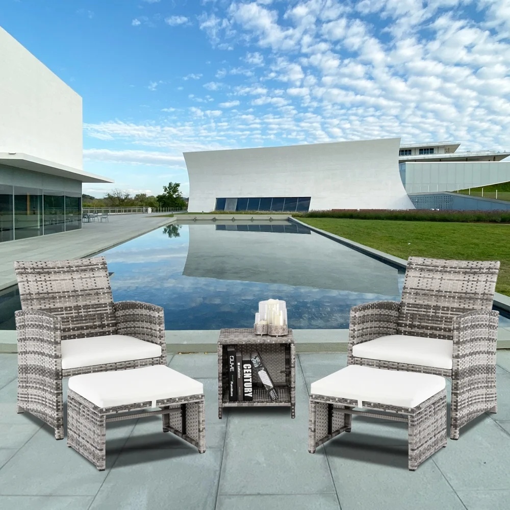 Patio Set Outdoor Furniture, 5 PCS Patio Bistro Set with Glass Coffee Table, Patio Sectional Sofa Conversation Set, Outside Furniture Set for Garden, Backyard, Porch, Balcony, Poolside, JA2936 - Image 9