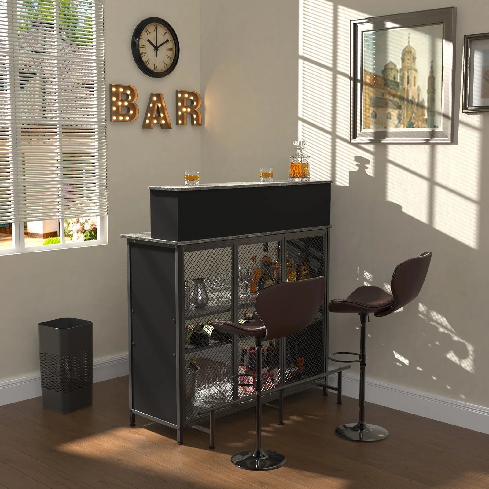 GDLF Home Bar Unit Mini Bar Liquor Bar Table with Storage and Footrest - Image 2