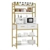 Homfa 2 Drawers Ladder Shelf, 5 Tier Modern Bookcase, Multifunctional Bookshelf Storage Rack, Gold and White - Image 4