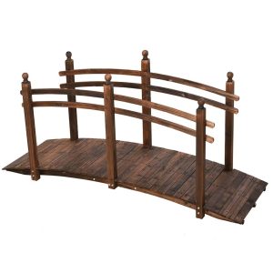 Barara King Outdoor Decor Bridge,Garden Bridge, Fir Wood Garden Bridge Arc Walkway with Side Railings, Perfect, Carbonized