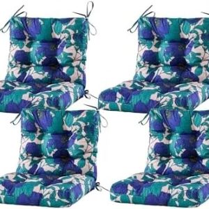 Seat/Back Outdoor Chair Cushion,Set of 4 Patio Chair Cushion with Tie,Tufted Replacement for Patio Furniture,40x20x4 Inches,4 Count,Floral
