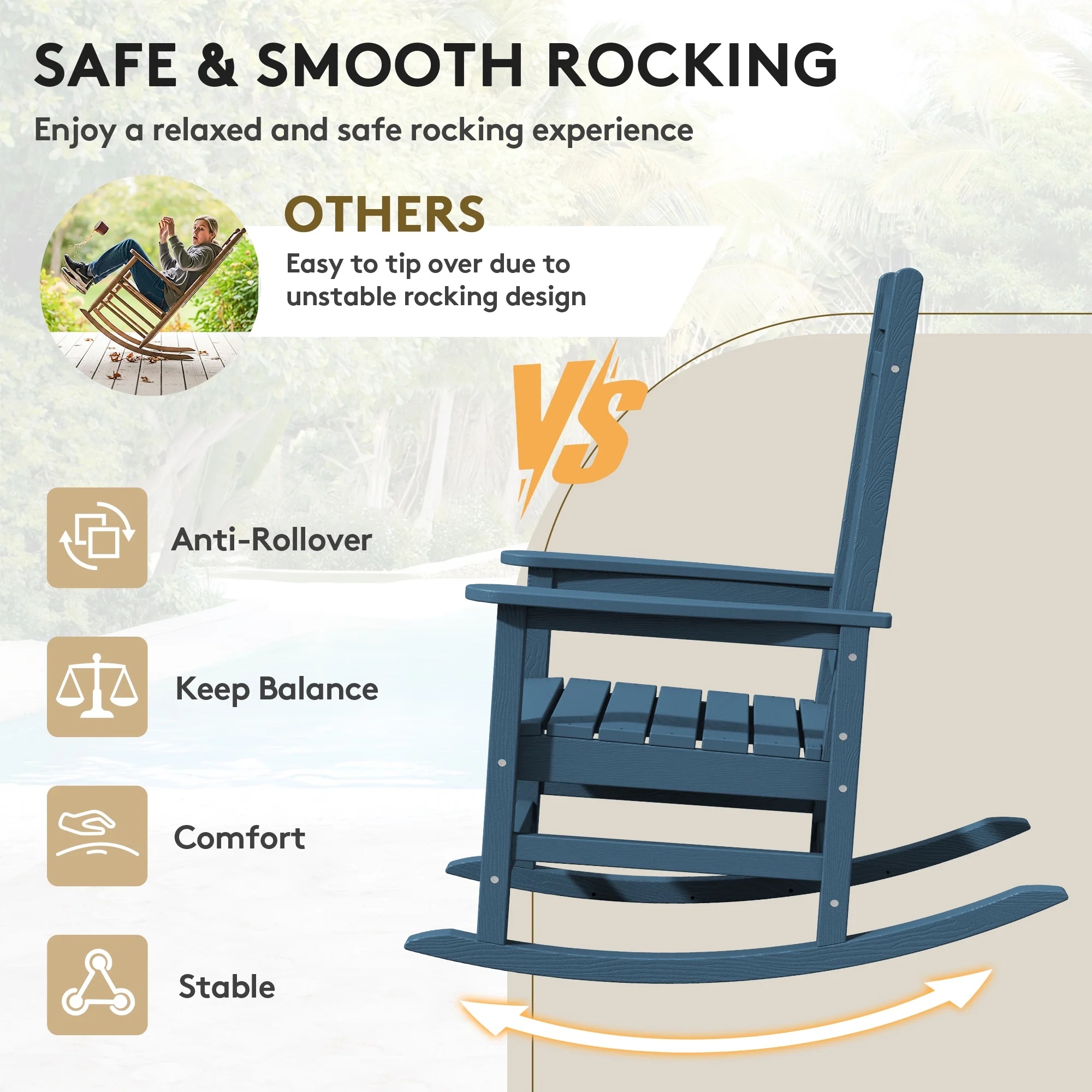 KINGYES HDPE Outdoor Rocking Chairs Set of 2,HDPE Patio Rocker for Porch,Black - Image 44