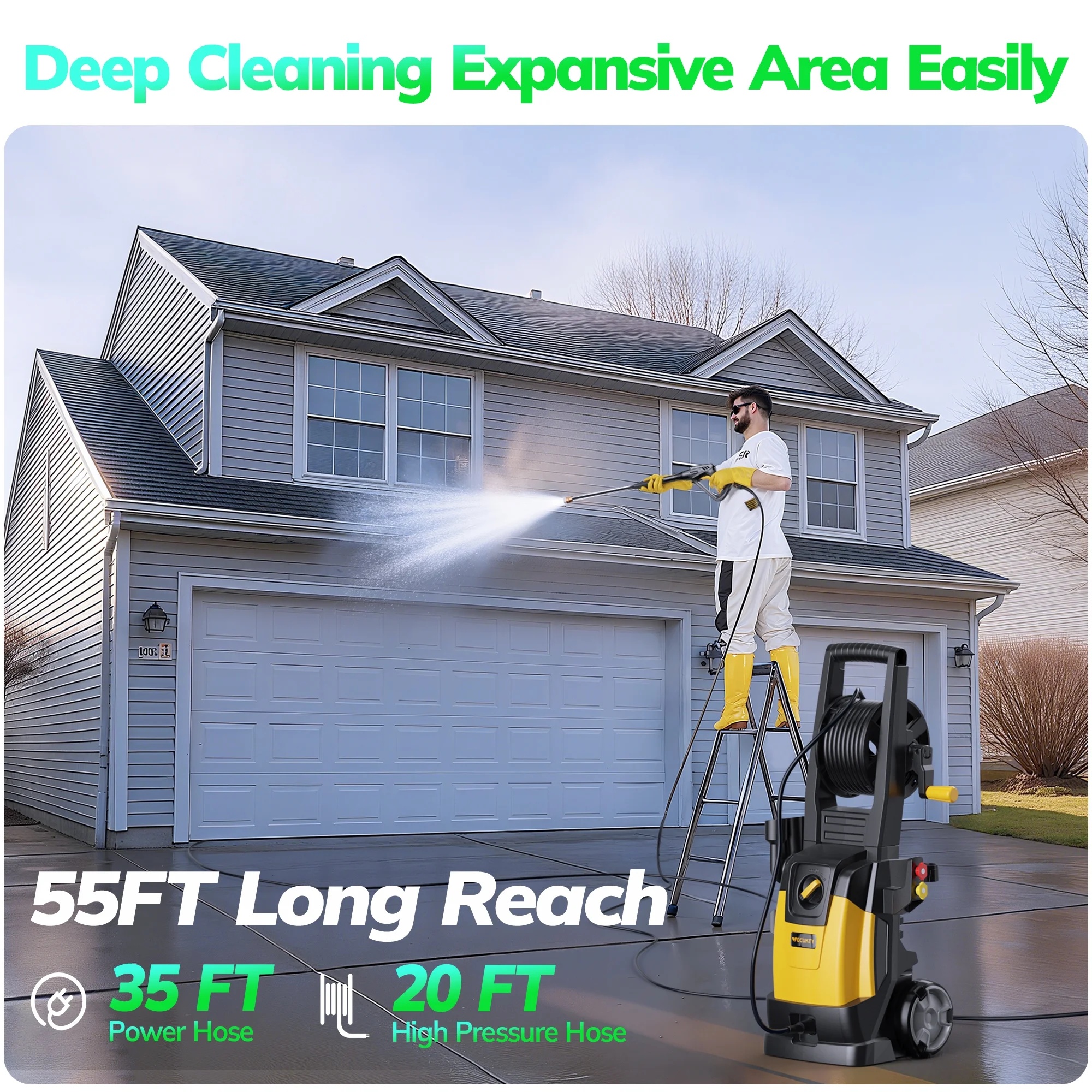 VECUKTY Electric Pressure Washer,4000 PSI Max 2.8 GPM Power Washer with 35FT Cord,20FT Hose,5 Quick Nozzles,Foam Cannon for Car Garden Patio - Image 7