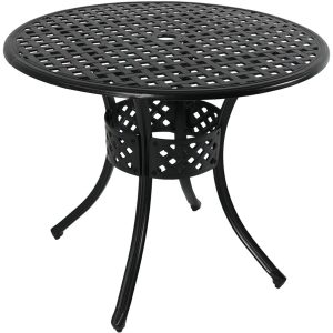 Sunnydaze Decorative Lattice 33" Round Cast Aluminum Outdoor Dining Table with Umbrella Hole