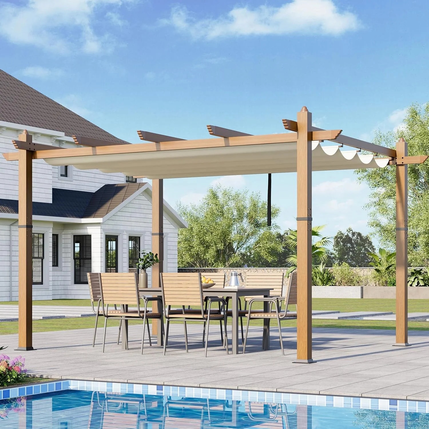 Outdoor Pergola with Adjustable Roof,Modern Metal Patio Aluminum Pergola,Reinforced Frame Outdoor Shelter with Sun Shade Canopy,Shade Cover for Garden,Backyard and Deck - Image 36