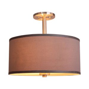 Woodbridge Lighting Drum 3-Light Fabric LED Semi-Flush Mount in Nickel/Gray