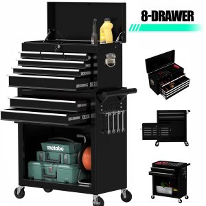 Seizeen 2-IN-1 Tool Chest & Cabinet, Large Capacity 8-Drawer Rolling Tool Box Organizer with Wheels Lockable, Black
