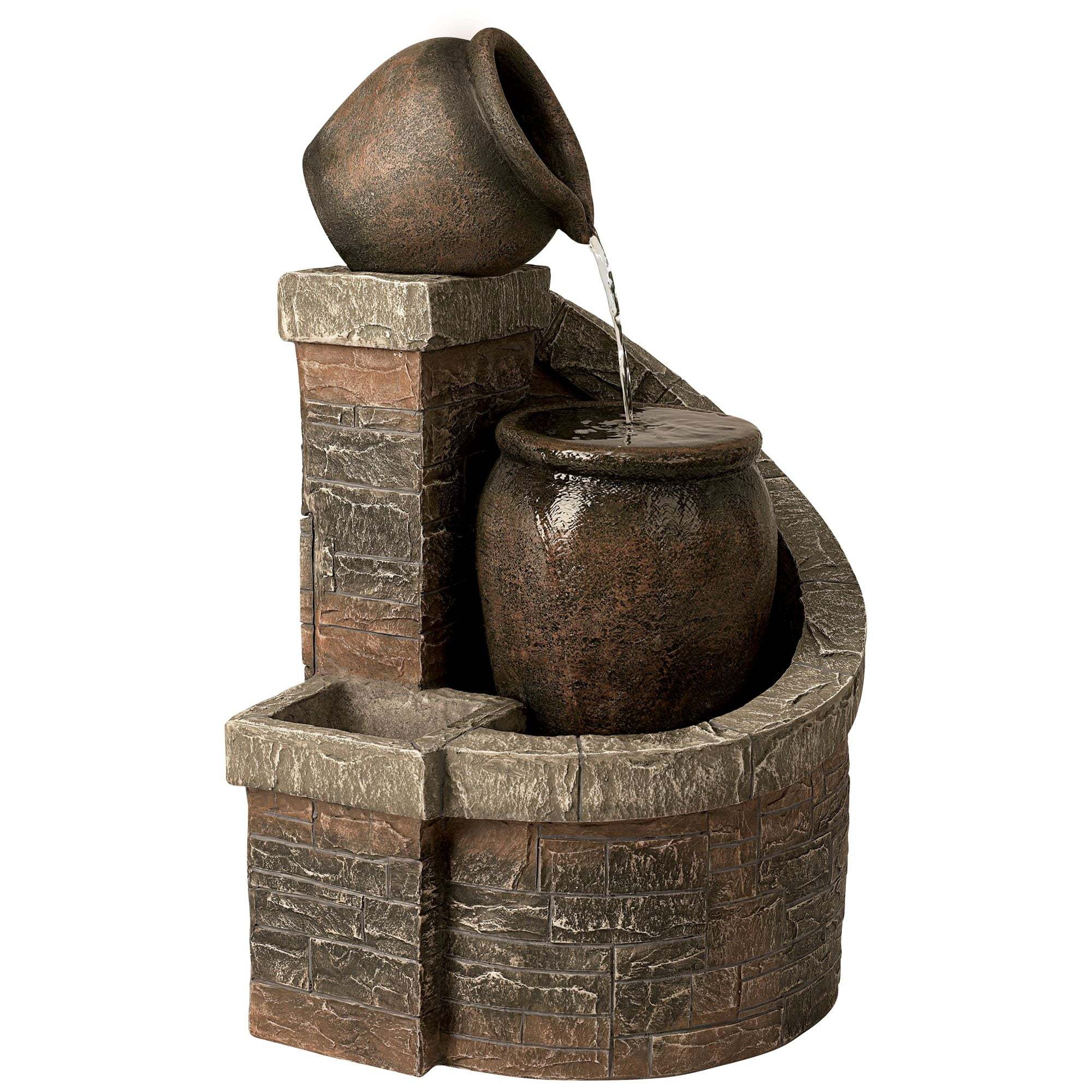 Two Jug 35" High Large Rustic Indoor Outdoor Decor Faux Stone Floor Fountain with Light LED Outside Garden Patio - Image 5