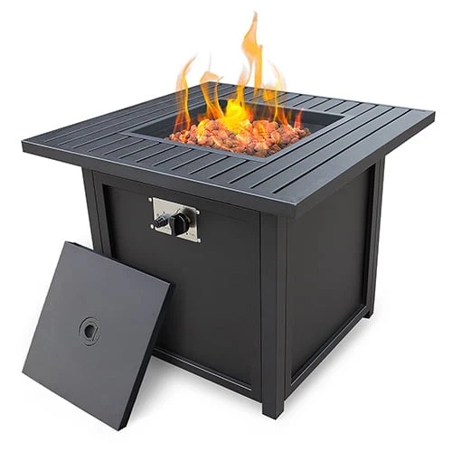 SEGMART Square Propane Fire Pit Table, Outdoor Gas Fire Pit Table with Lava Rocks and Lid, Gas Heater for Bonfire Patio Garden Backyard, 28-Inch 50,000 BTU Auto-Ignition Fire Table, CSA Certification - Image 4
