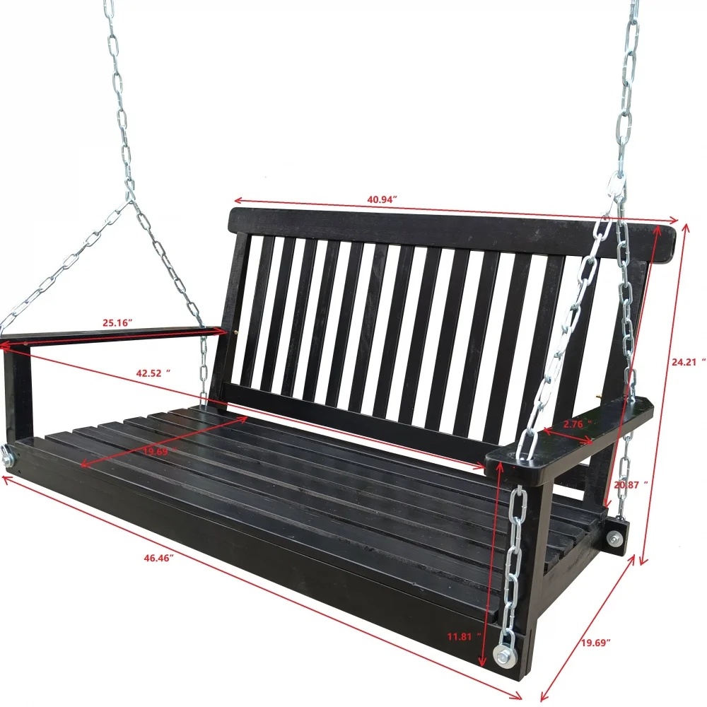 Front Porch Swing with Armrests,Wood Swing Bench with Hanging Chains for Outdoor Patio Garden Yard,800 LBS Weight Capacity,Easy to Assemble,Black - Image 7