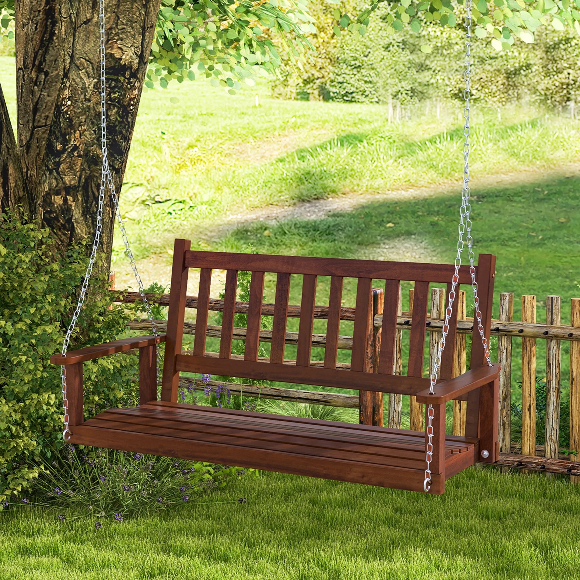 Costway 3-Person Wooden Outdoor Porch Swing Heavy Duty Patio Hanging Bench Chair White - Image 15