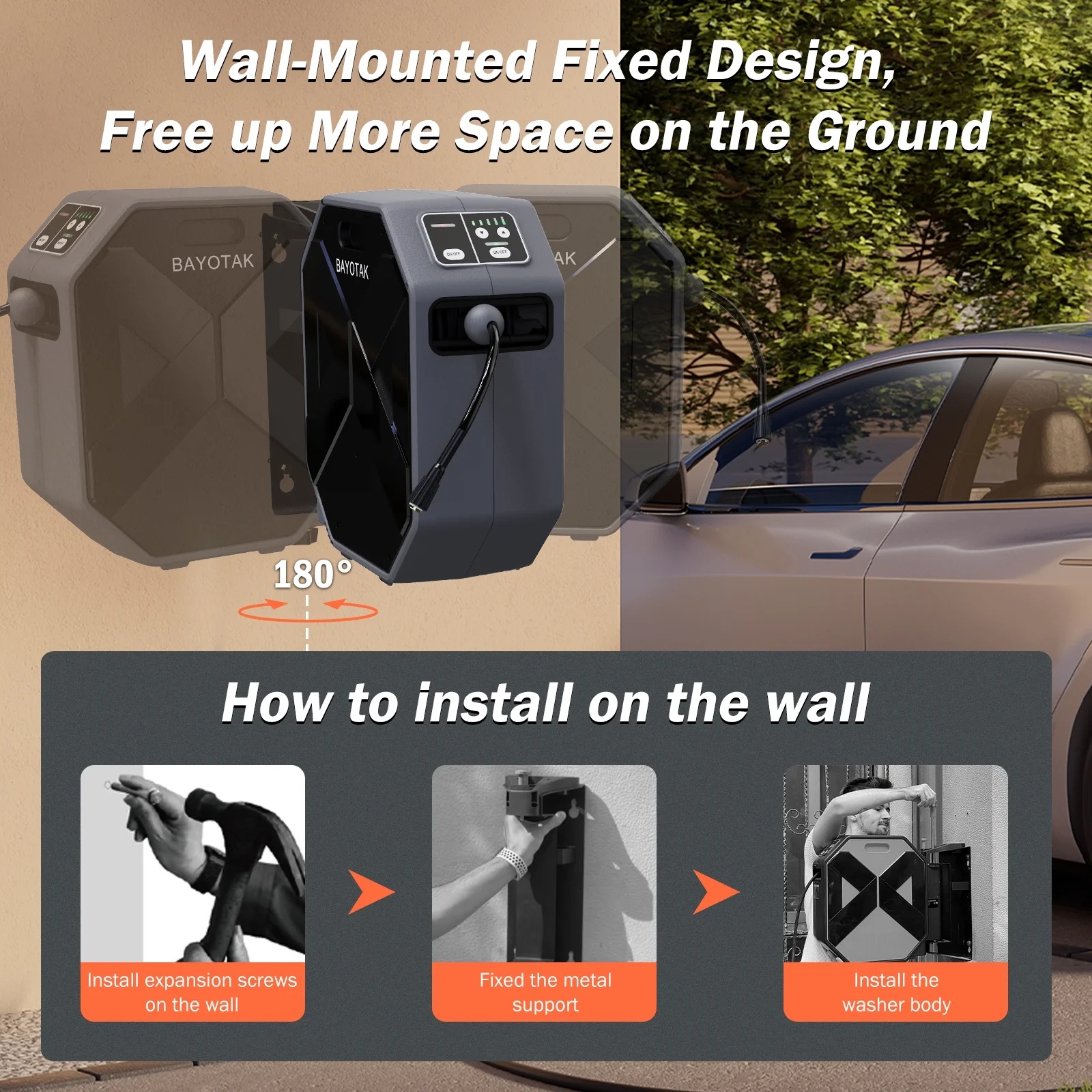Electric Pressure Washer, 5000 PSI 3.0 GPM Wall Mounted Power Washer, Remote Control with 100 FT Retractable Hose, Foam Cannon, Nozzles for Cars/Garage/Patio, Gray - Image 6