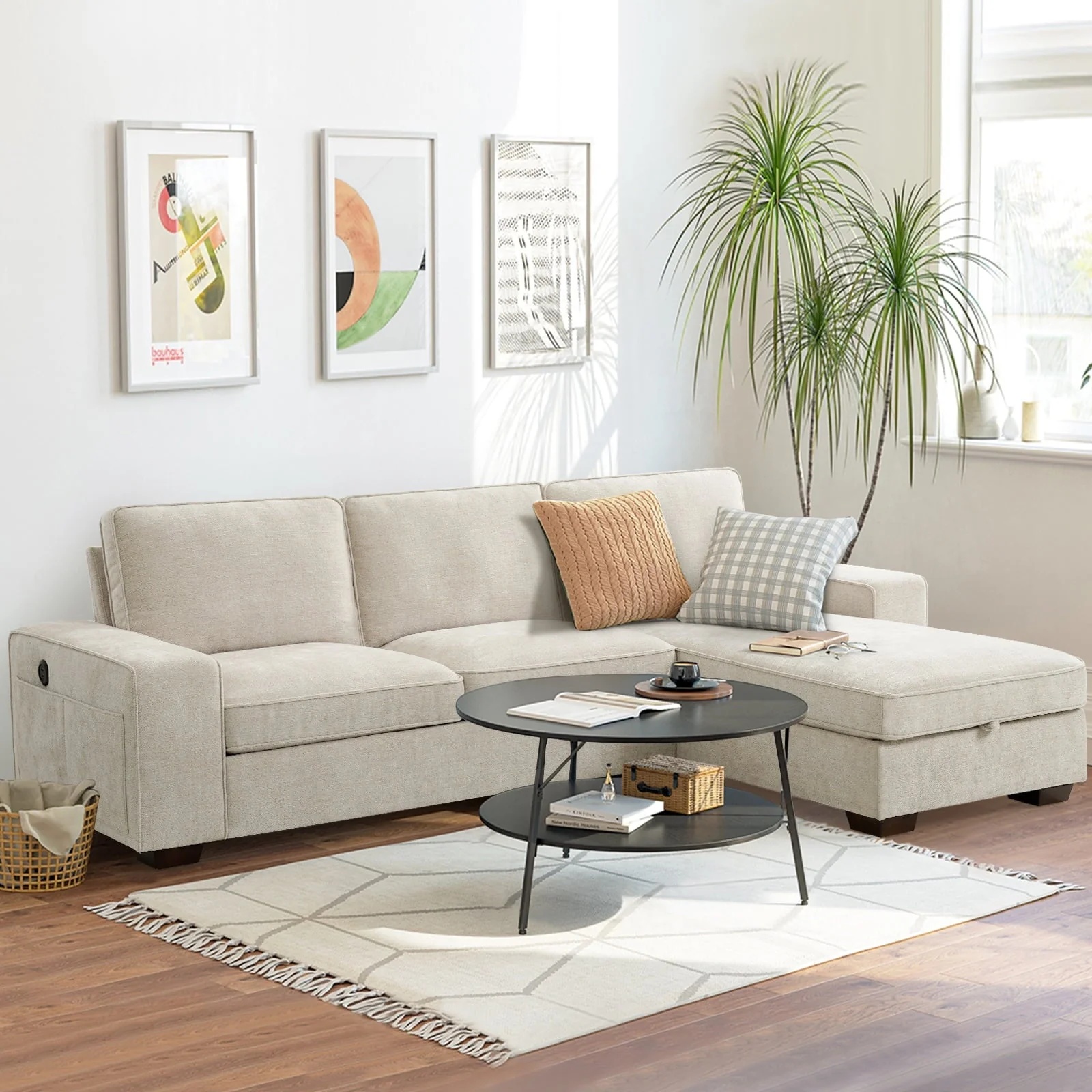 ASHOMELI 98.45'' Convertible Sectional Sofa,L Shaped Couch,Multi-Functional Reversible Sofa with USB and Type-C Charging Ports, Storage Space, Breathable Fabric - Image 2
