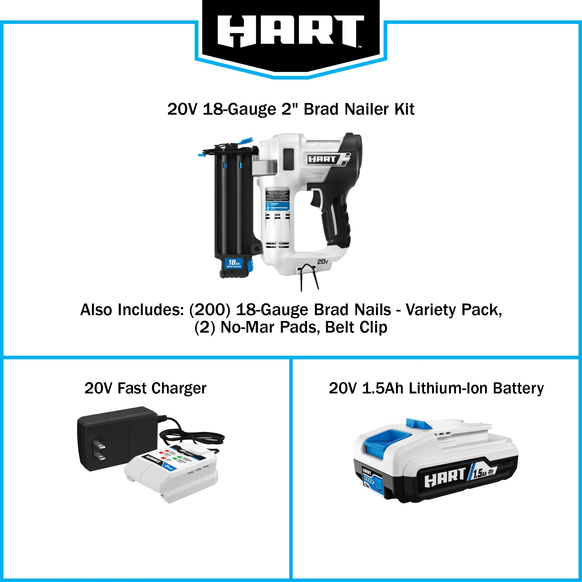 HART 20-Volt 2-inch 18-Gauge Battery-Powered Brad Nailer Kit, (1) 1.5Ah Lithium-Ion Battery - Image 11