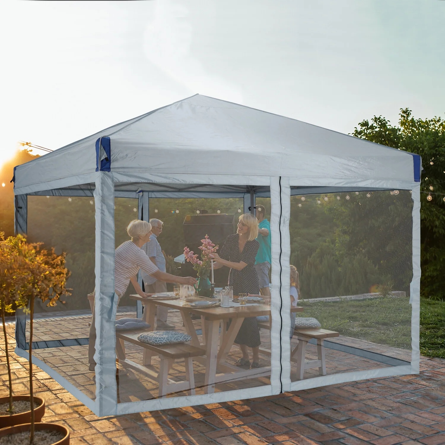 YUONAO 10x10 ft Pop Up Canopy Tent with Mesh Sidewalls, Portable Outdoor Shade Tent, Waterproof UV-Resistant Folding Gazebo for Backyard, Patio, Camping, Party(Beige) - Image 25