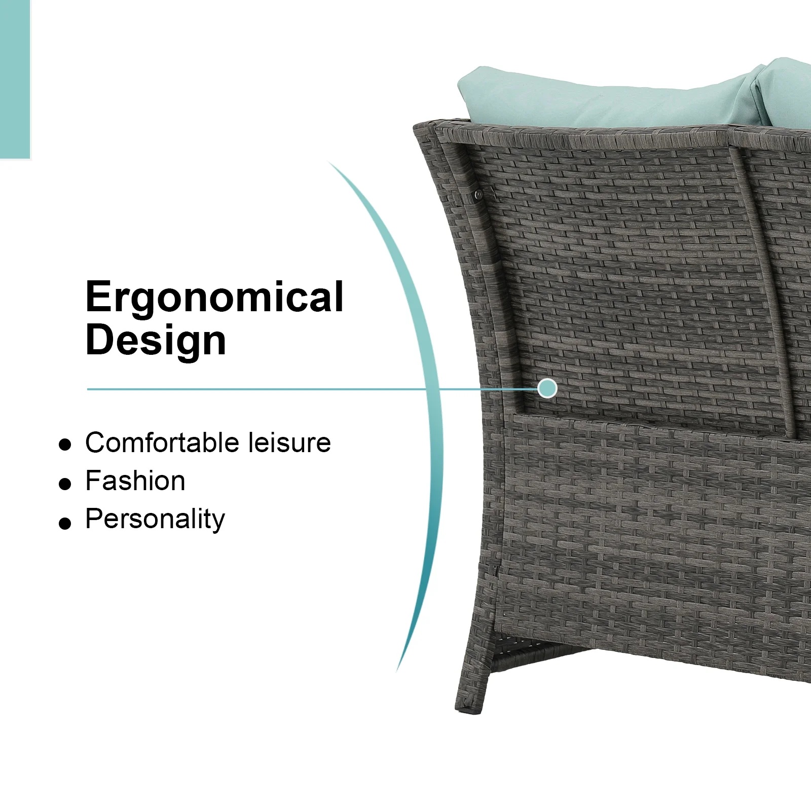 Outdoor Wicker Love Seat and Coffee Table Set, Weather Resistant Grey Rattan, Patio Furniture with Gray Cushions & Storage Bin - Image 25
