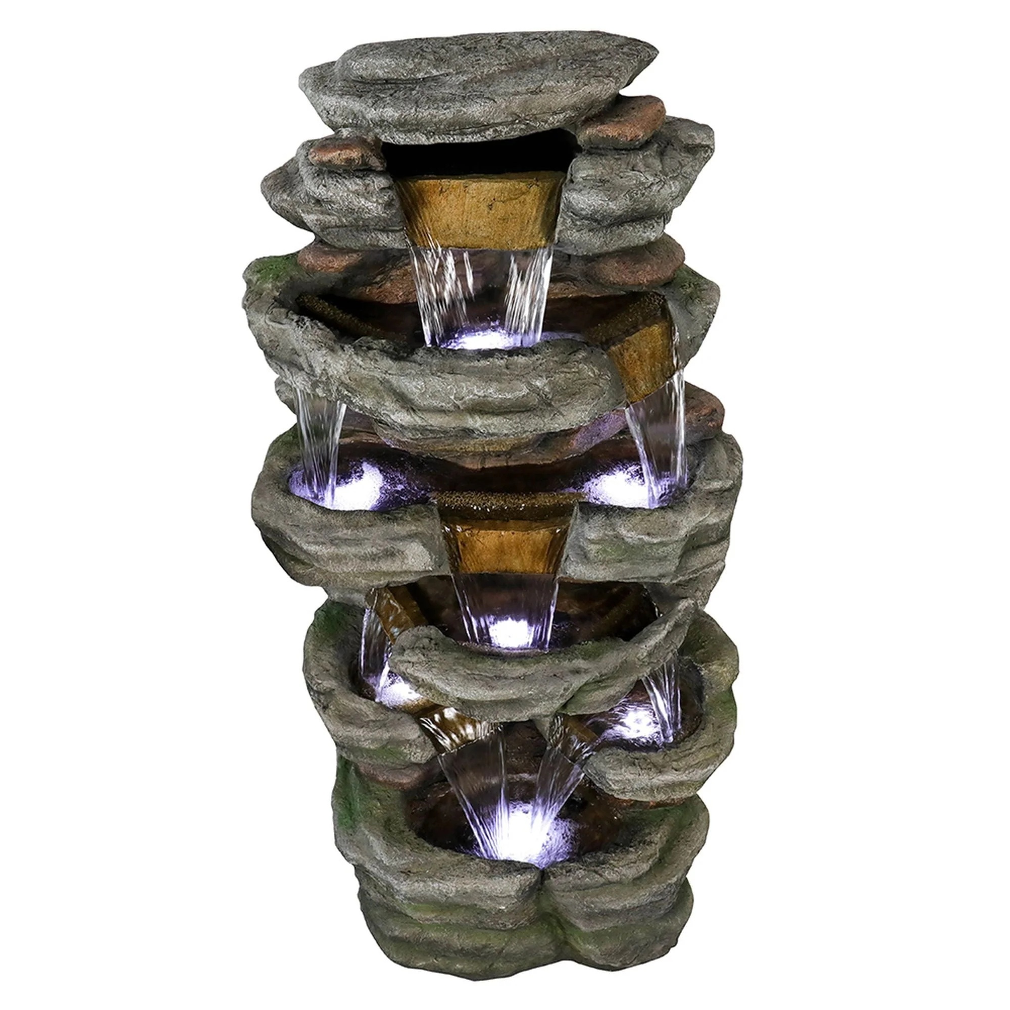 Willwolfer Rockery Outdoor Floor Water Fountain with Light LED 47.2" High Cascading Waterall for Yard Garden Patio Deck Home - Image 6
