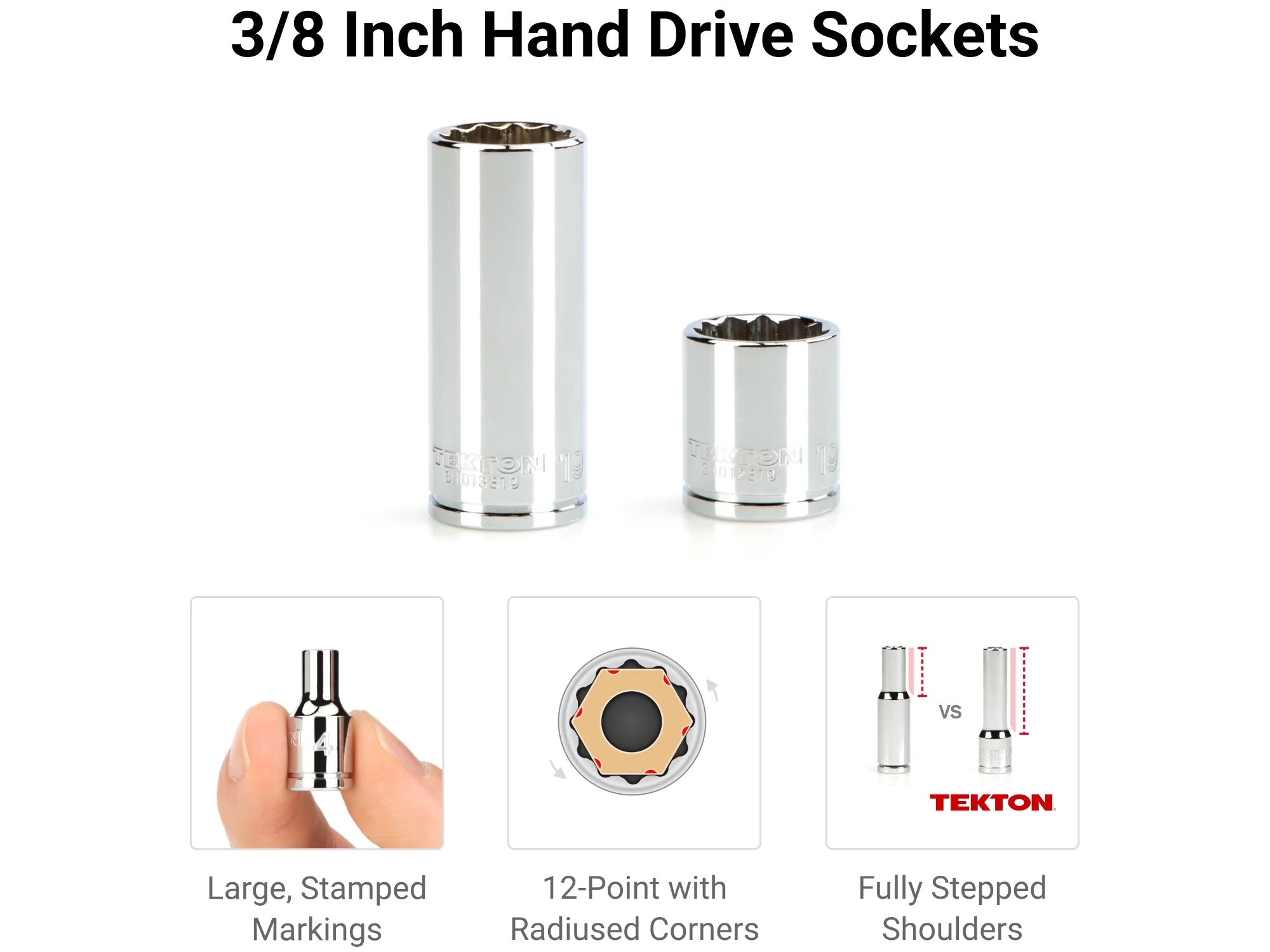 TEKTON 3/8 Inch Drive 12-Point Socket and Ratchet Set with Rails, 44-Piece (6-24 mm) | SKT13202 - Image 3