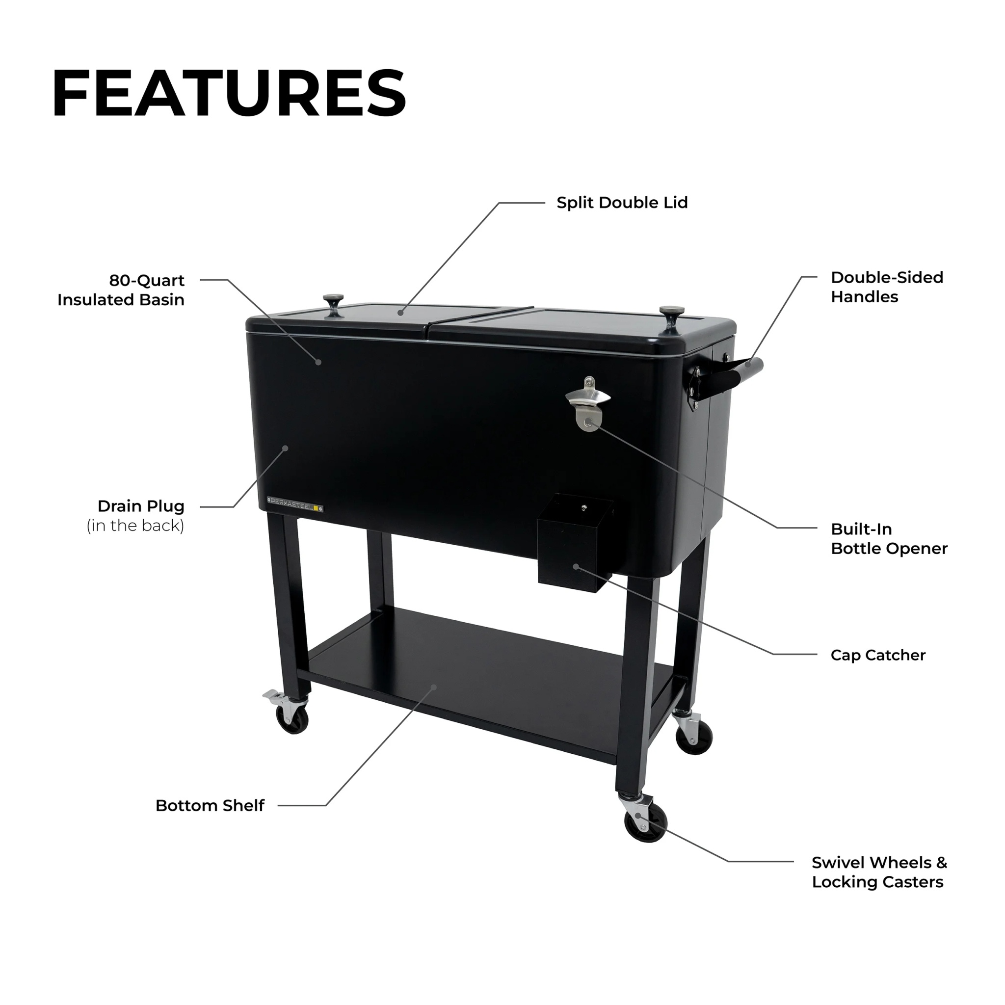 Permasteel 80-Qt Outdoor Steel Patio Cooler with Removable Basin, Rolling Cooler with Wheels, Teal Green - Image 42