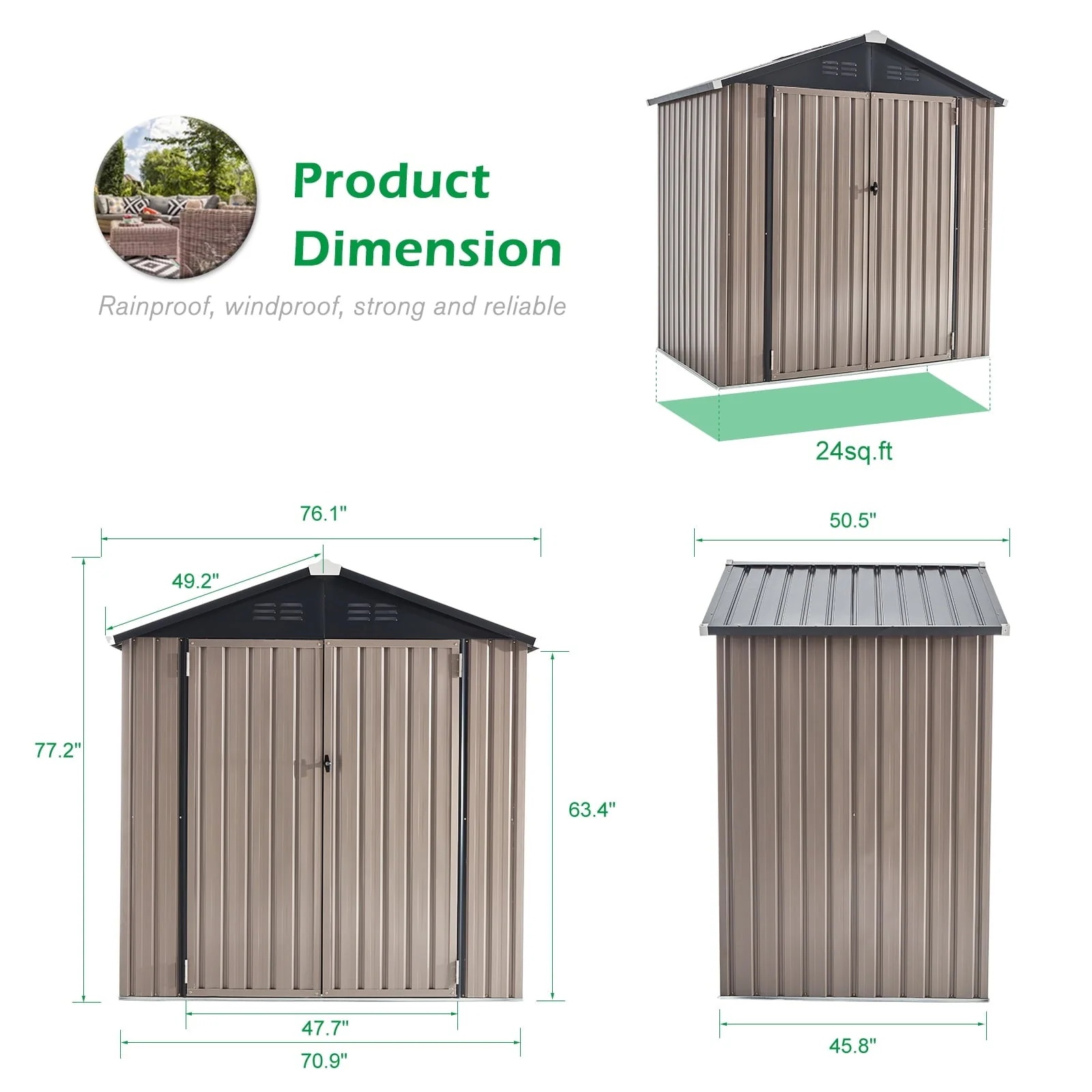 AECOJOY 6' x 4' Outdoor Metal Storage Shed with Lockable Door for Backyard - Image 3