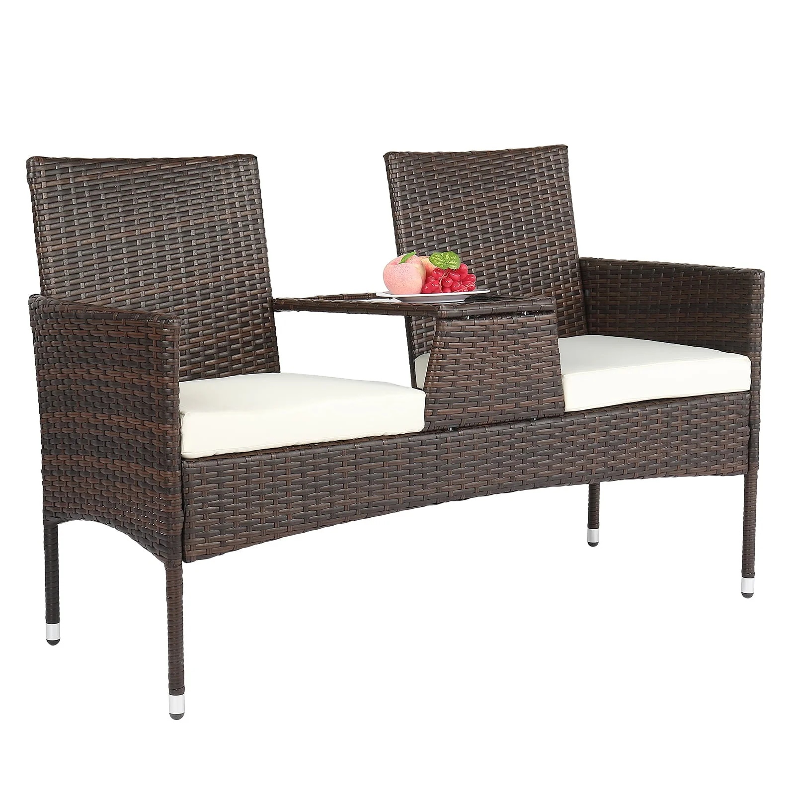 UBesGoo Patio Rattan Loveseat Table Chairs Chat Set with Waterproof Cushion, Outdoor Furniture, Wicker Conversation Set - Image 8