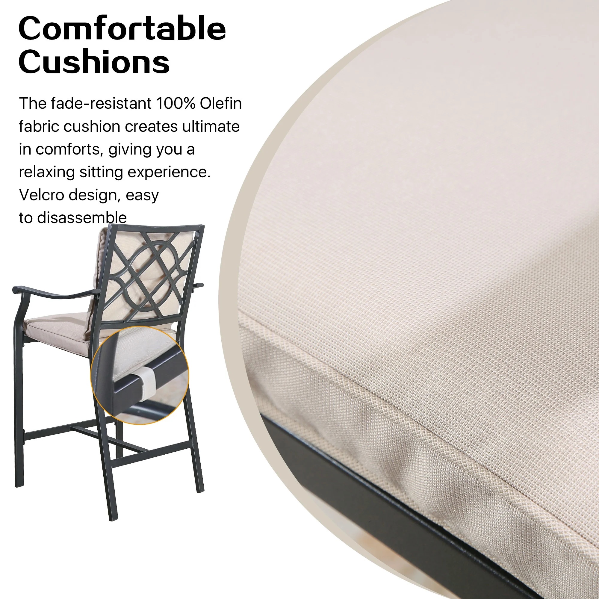 Ulax Furniture Outdoor Bar Stools Metal Patio Counter Height Bar Stool Chairs with Beige Cushion, Set of 2 - Image 11