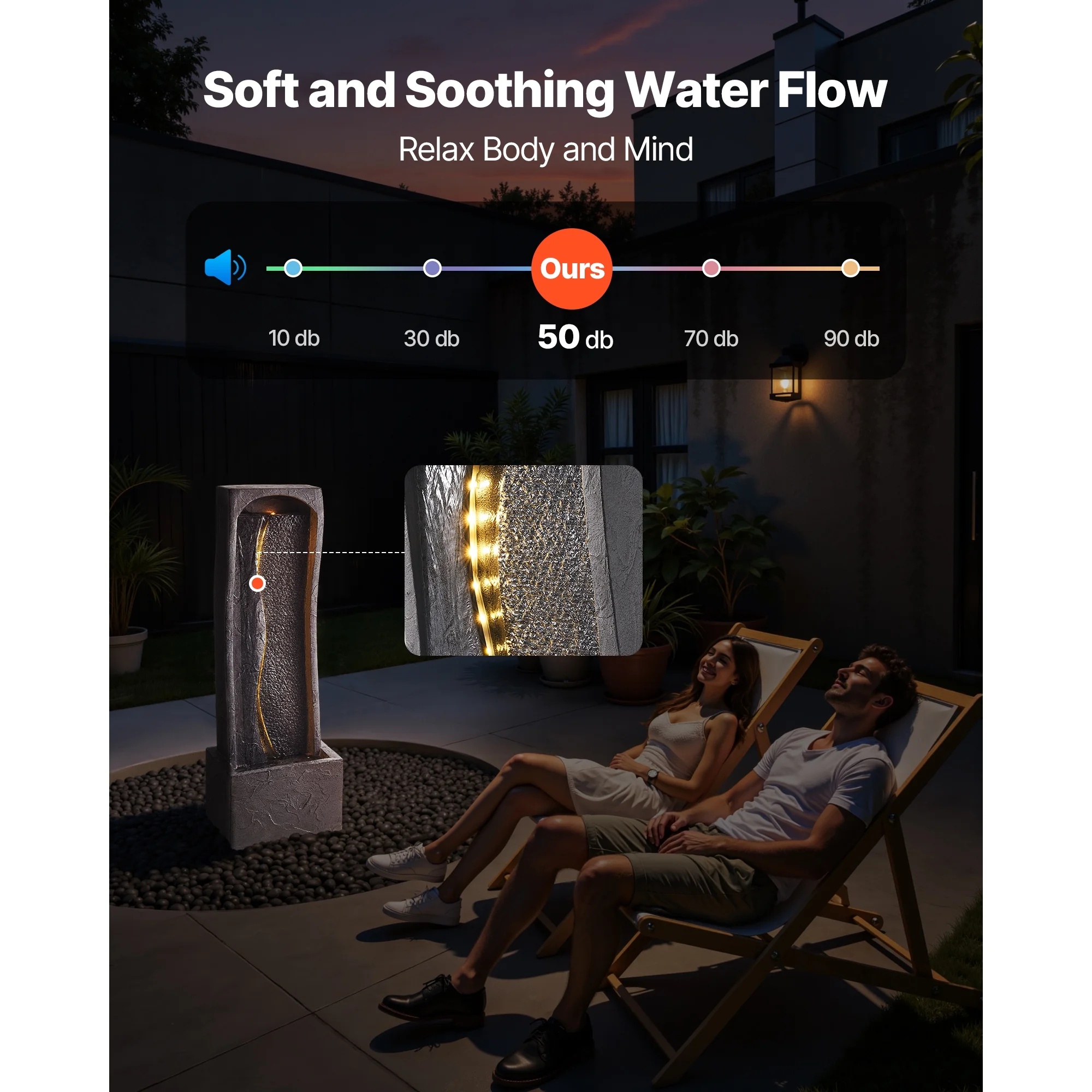 KFFKFF Outdoor Water Fountain, 38.58-Inch Tall with LED Light and Pump, 1-Tier Floor Standing Rock Base Design for Garden, Home, Patio, and Backyard Use - Image 4